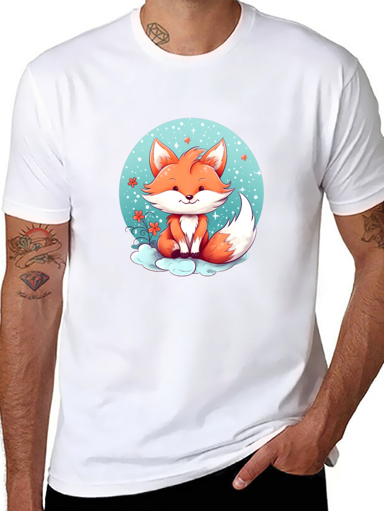 Cute Cartoon Fox Black T-Shirt