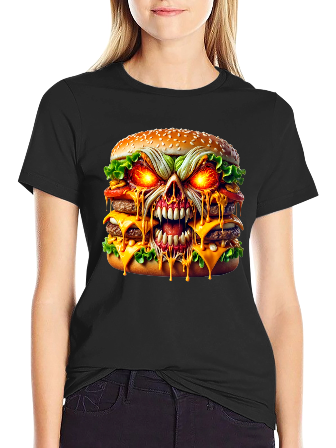 Burger Skull Graphic Tee - Dark Humor T-Shirt