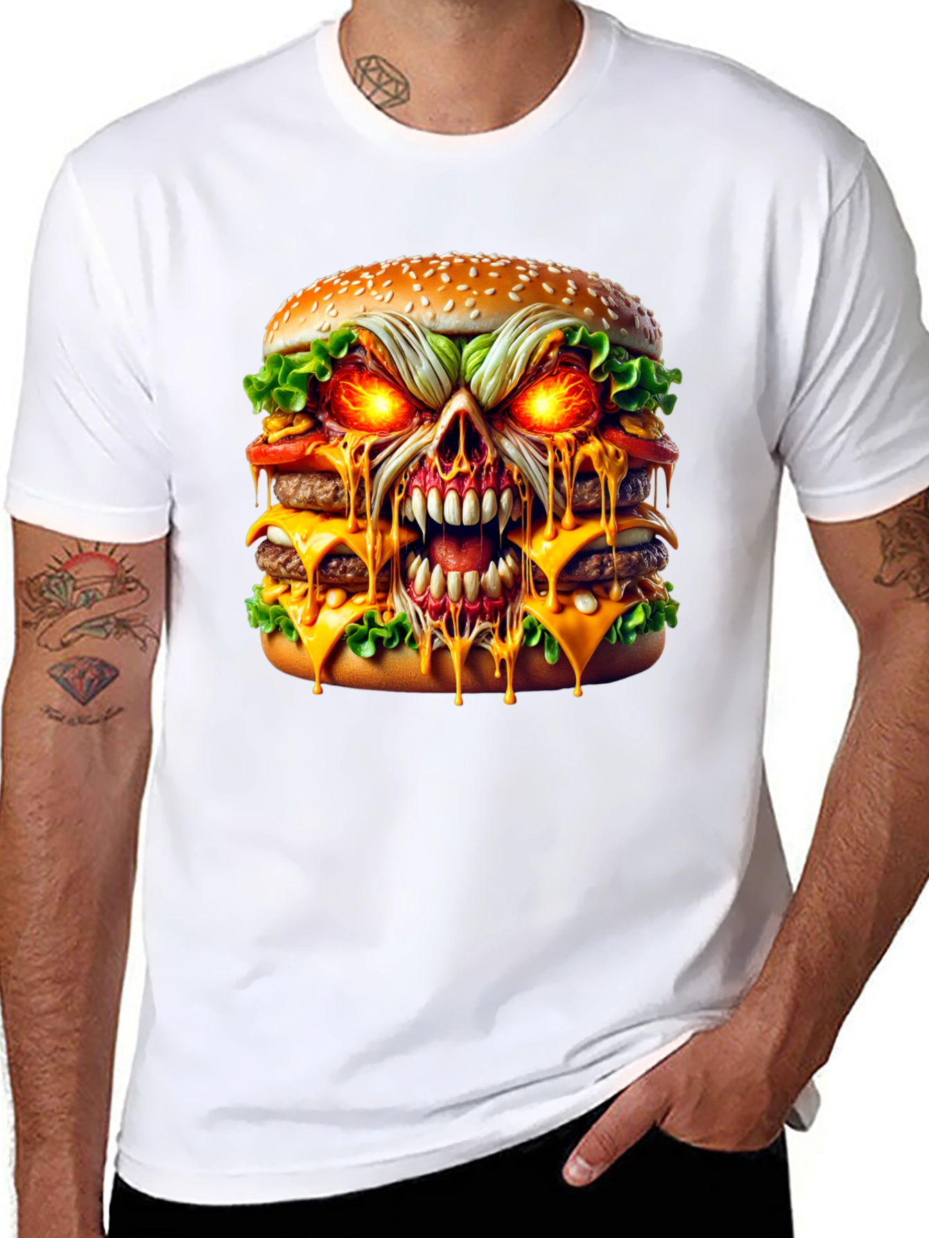 Burger Skull Graphic Tee - Dark Humor T-Shirt
