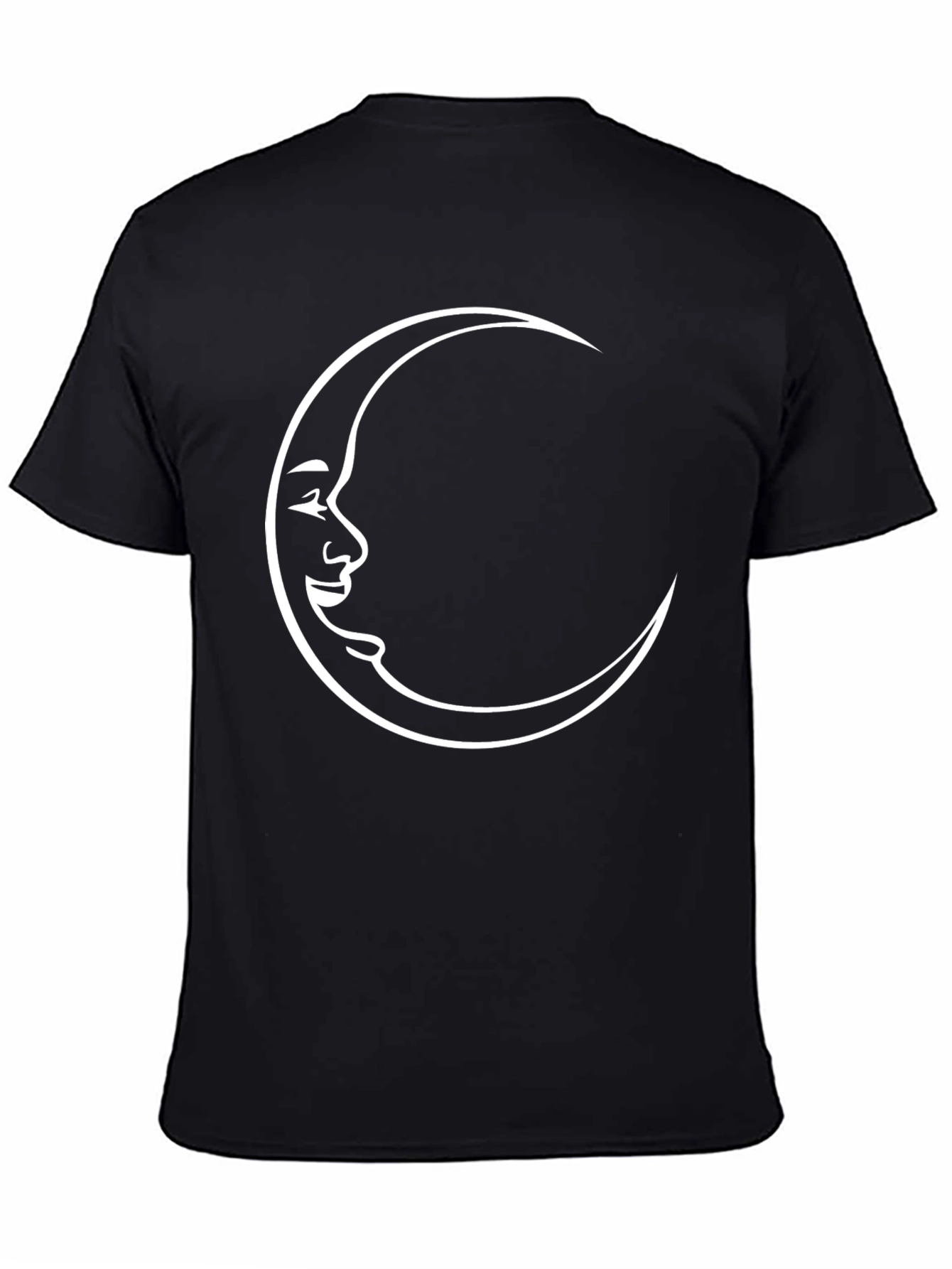 Crescent Moon Face Graphic T-Shirt - Black Cotton