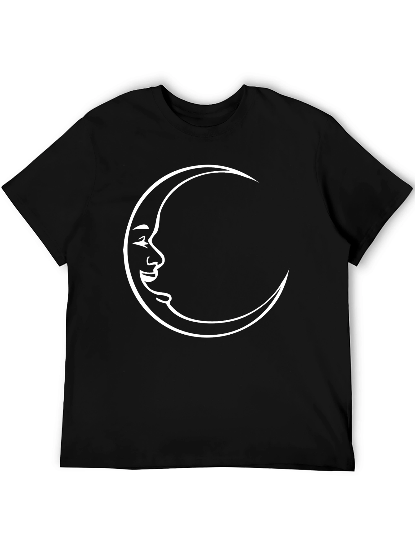 Crescent Moon Face Graphic T-Shirt - Black Cotton