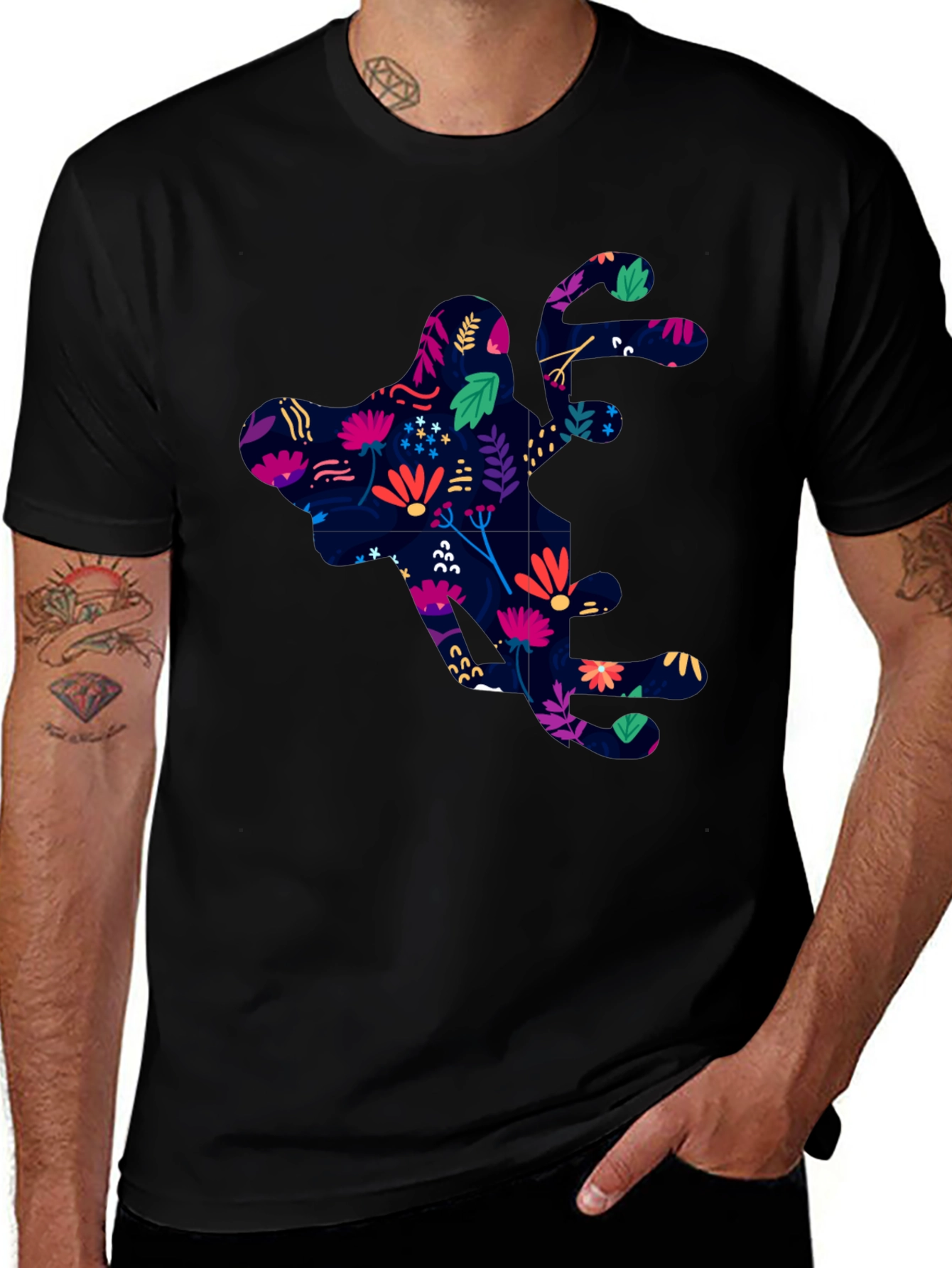 Floral Silhouette Graphic Black T-Shirt