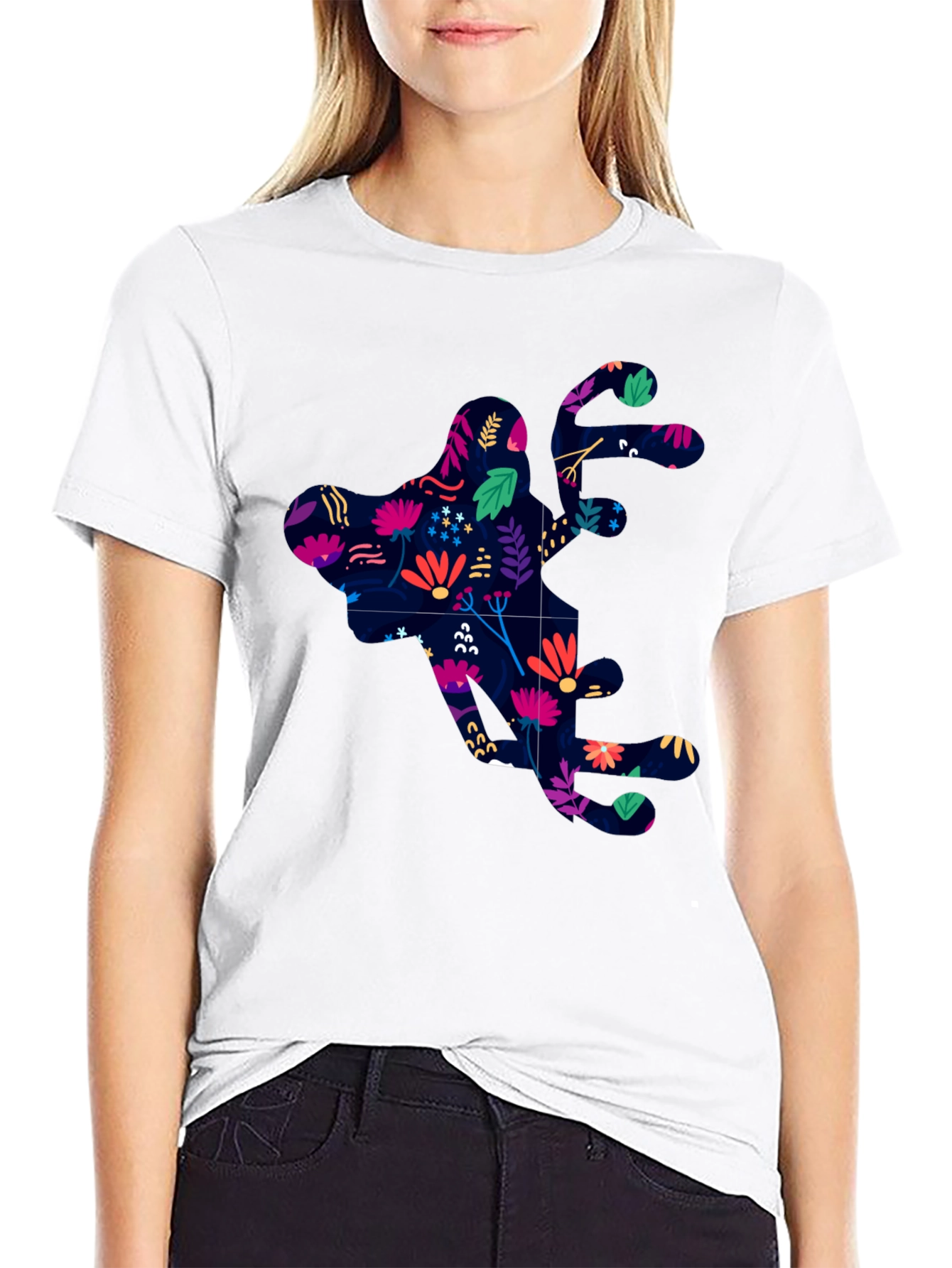 Floral Silhouette Graphic Black T-Shirt