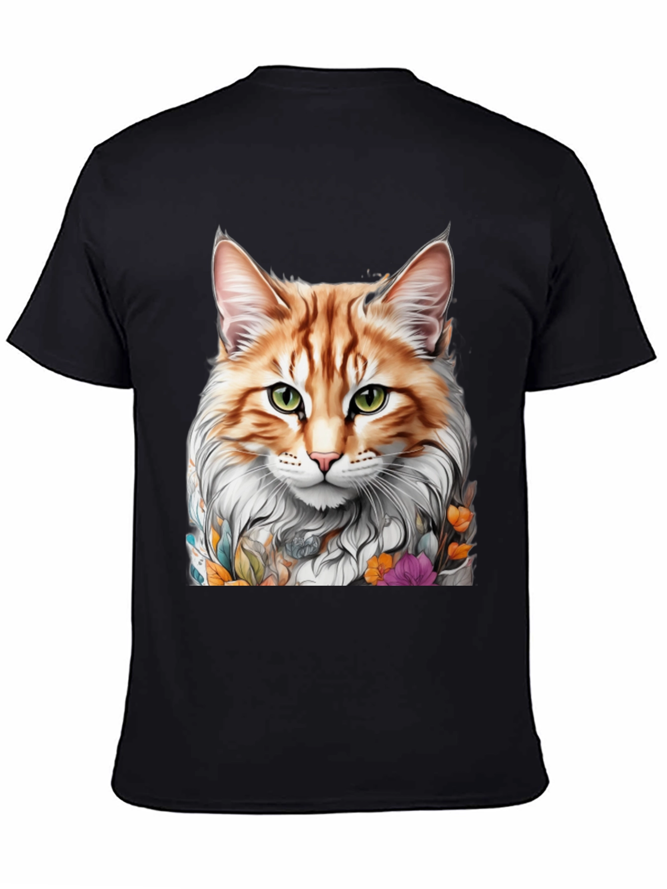Cat Portrait T-Shirt - Whimsical Floral Feline
