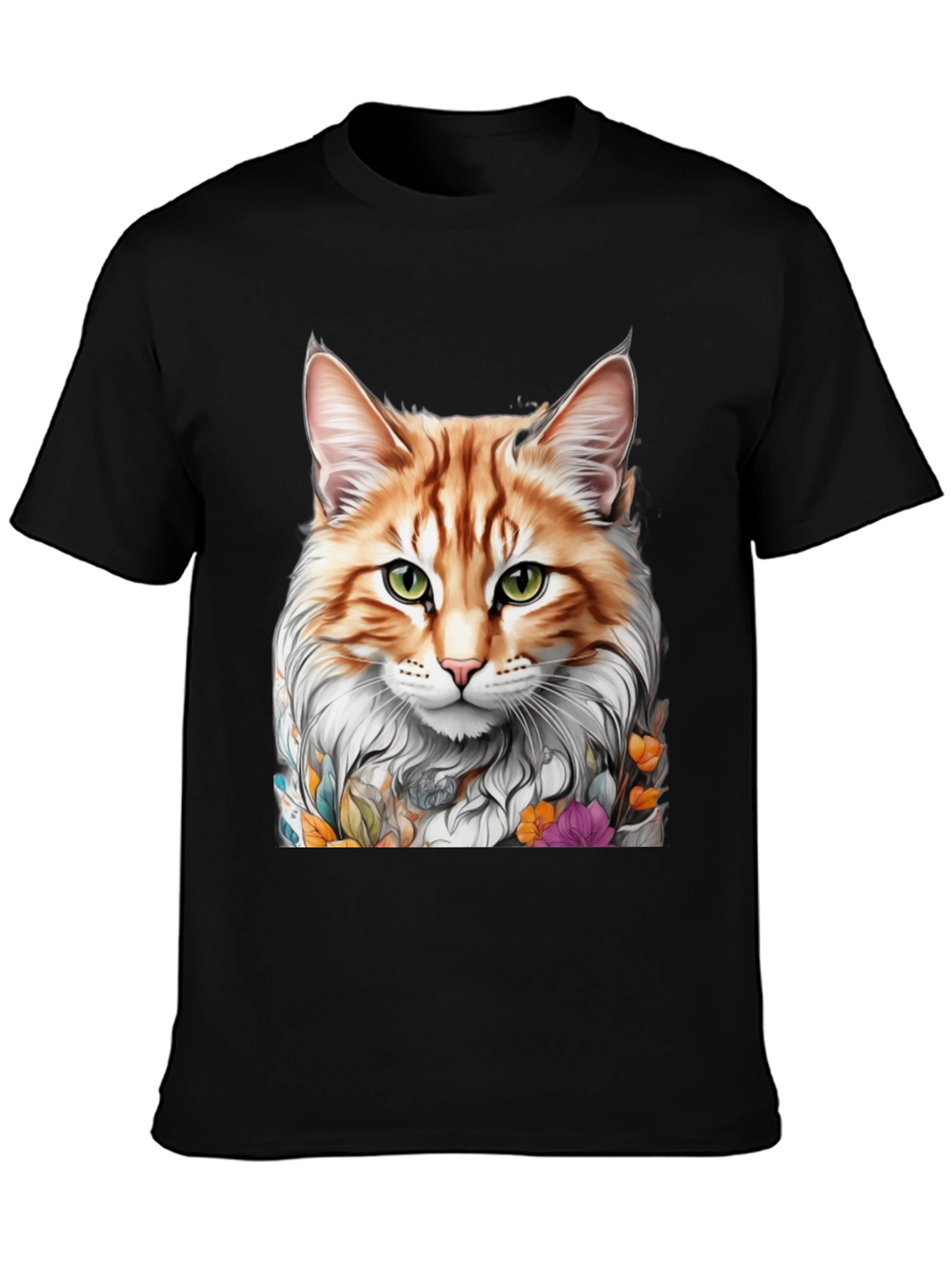 Cat Portrait T-Shirt - Whimsical Floral Feline