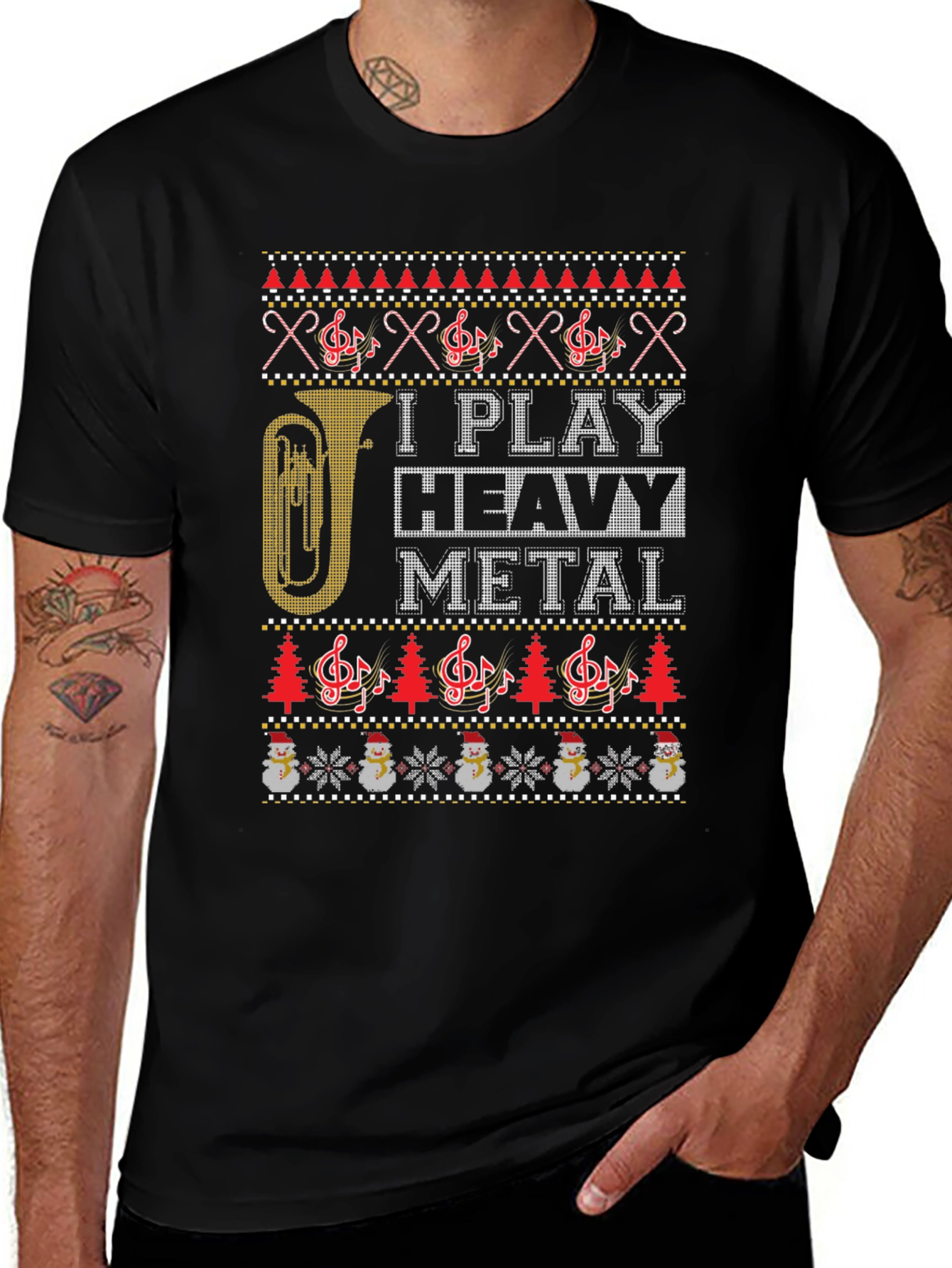 I Play Heavy Metal Ugly Christmas Sweater Style T-Shirt