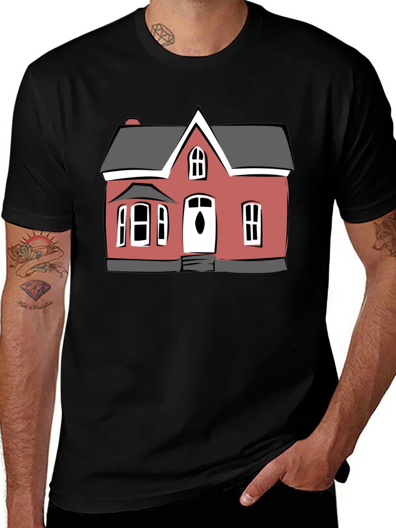 House Graphic Print Black T-Shirt