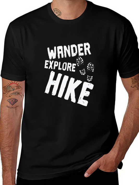Wander Explore Hike Graphic Tee - Black Cotton Casual Shirt
