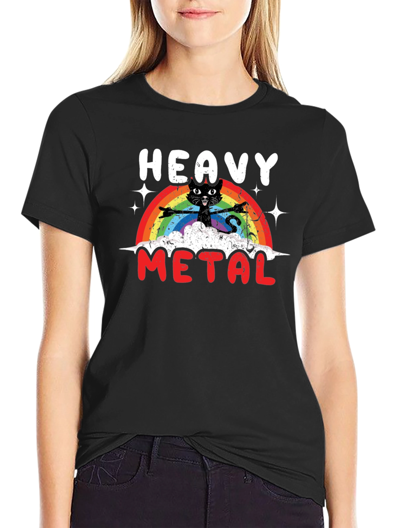 Heavy Metal Cat Rainbow T-Shirt