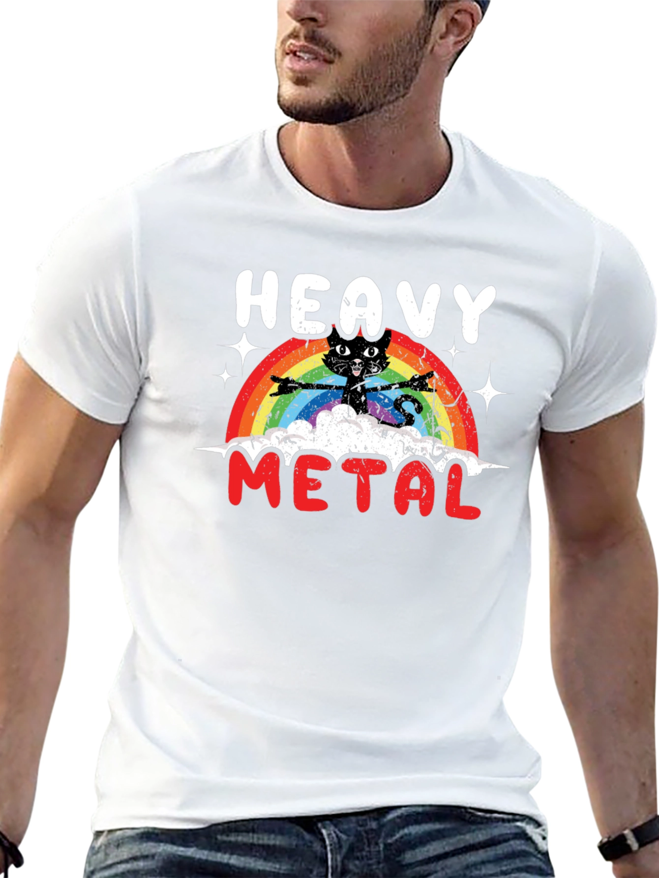 Heavy Metal Cat Rainbow T-Shirt