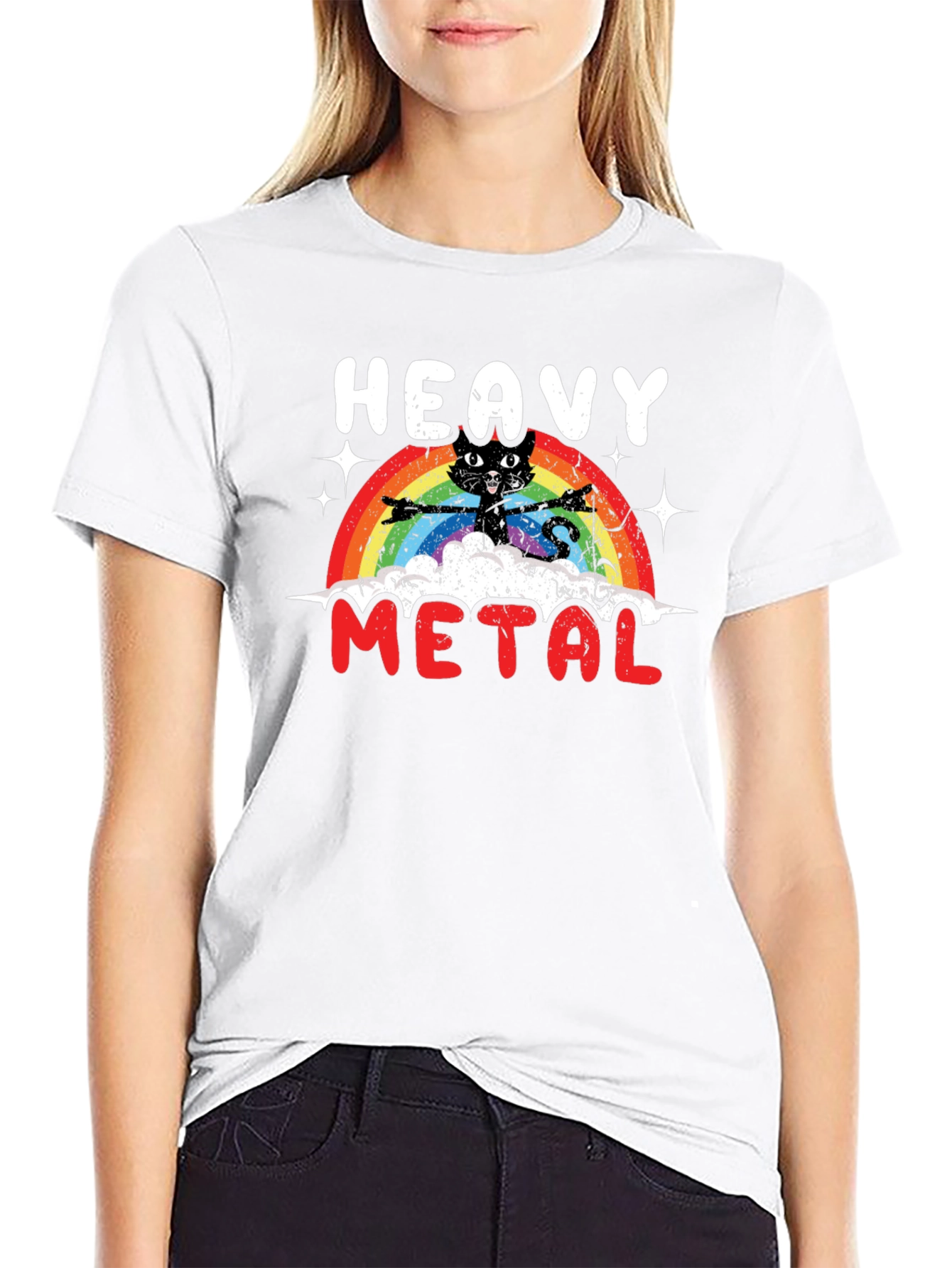 Heavy Metal Cat Rainbow T-Shirt