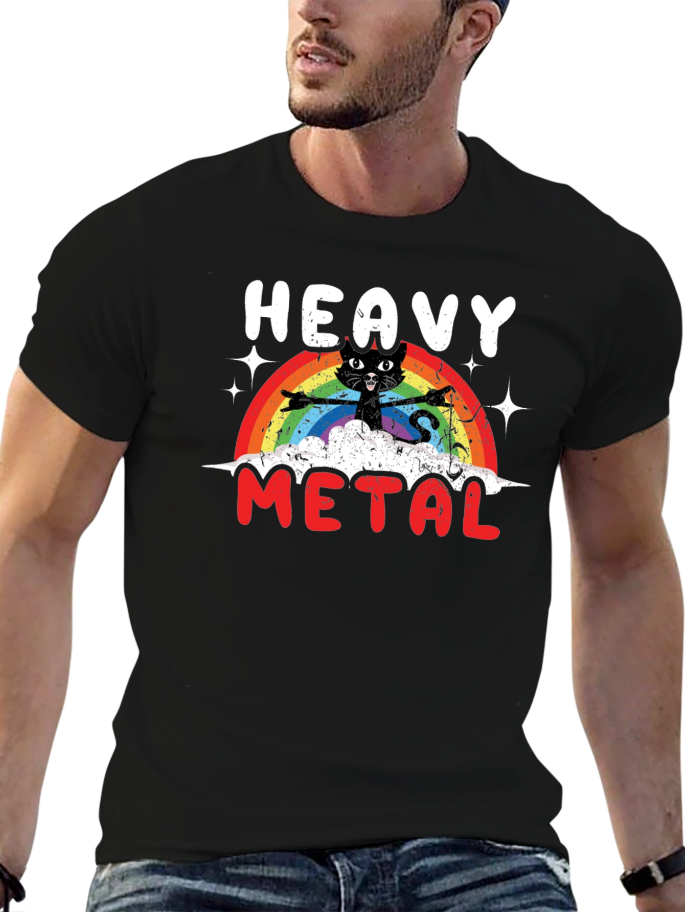 Heavy Metal Cat Rainbow T-Shirt