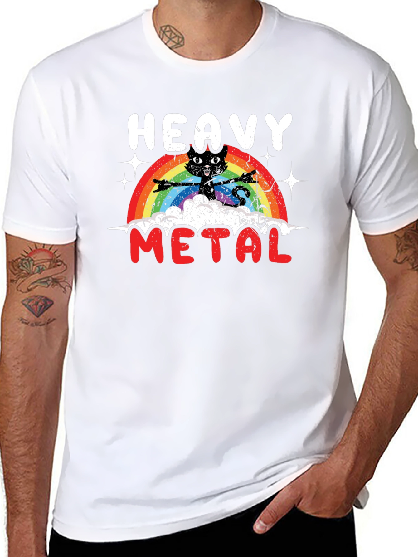 Heavy Metal Cat Rainbow T-Shirt