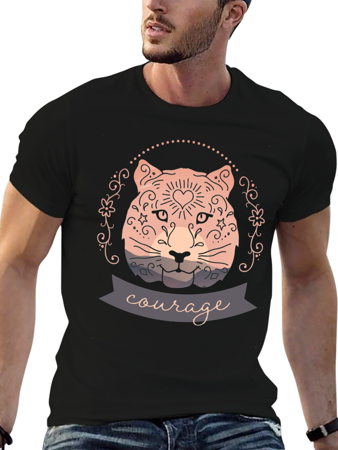 Courage Cat Graphic Tee - Stylish Black T-Shirt