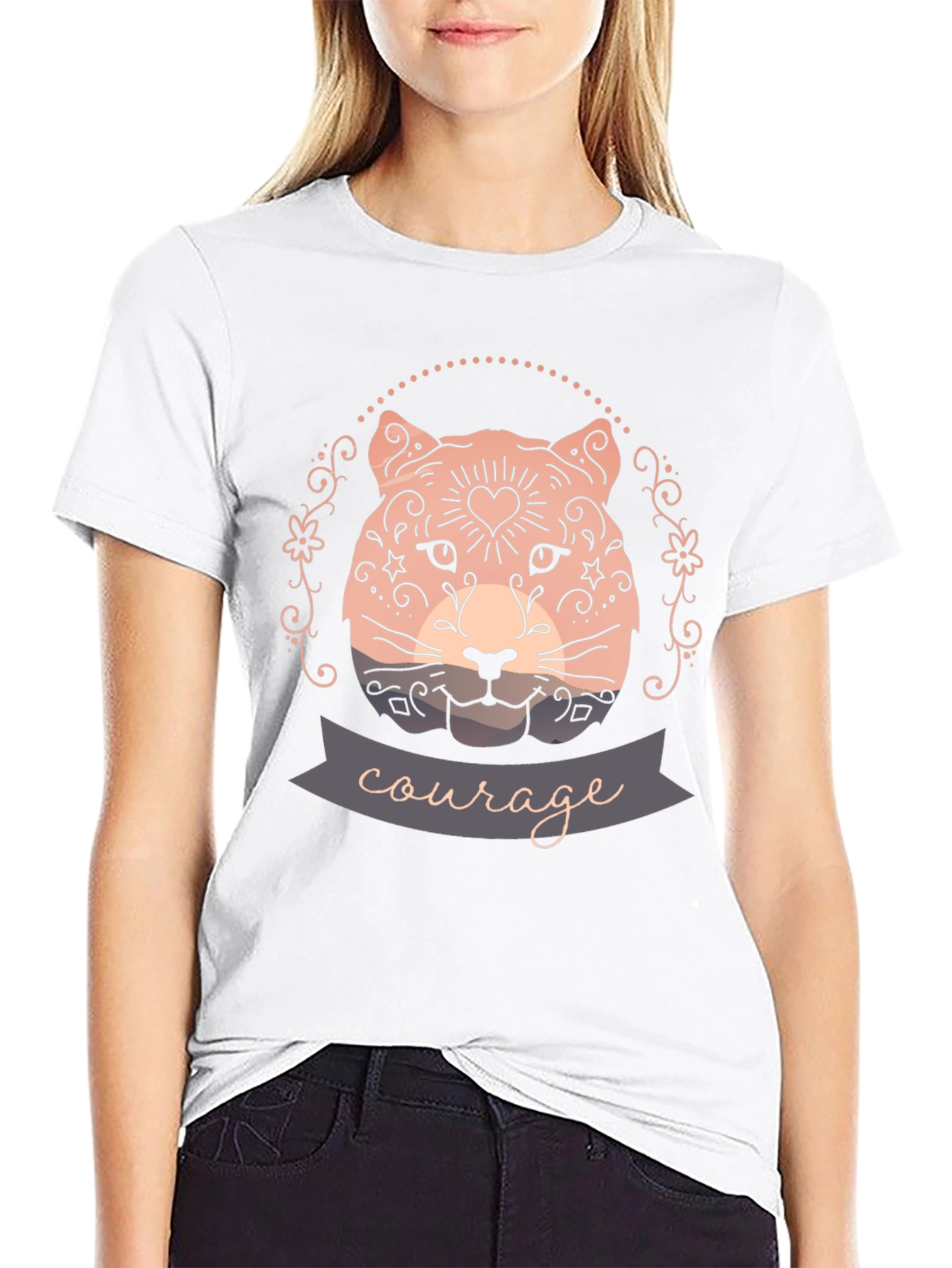 Courage Cat Graphic Tee - Stylish Black T-Shirt