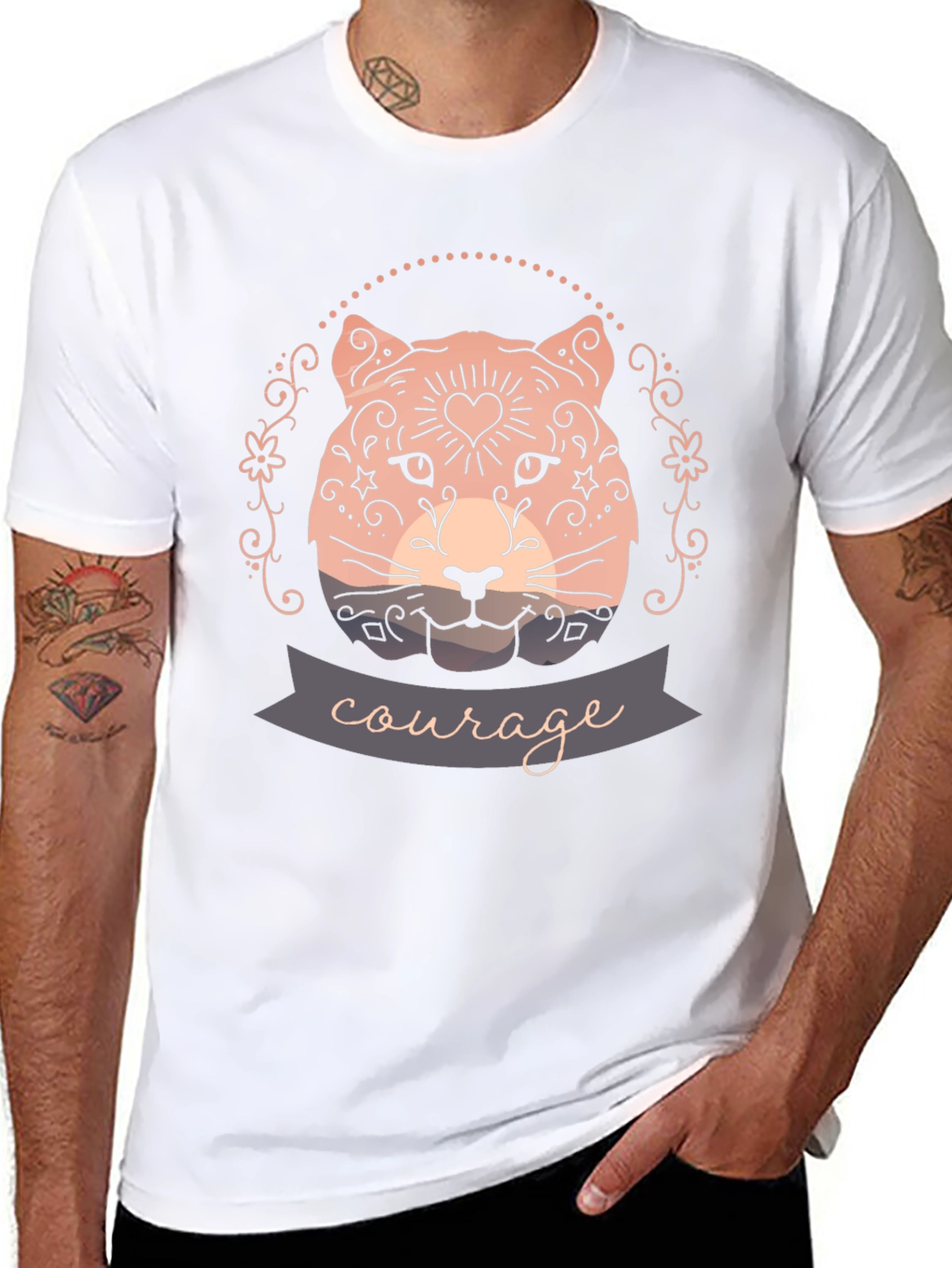 Courage Cat Graphic Tee - Stylish Black T-Shirt