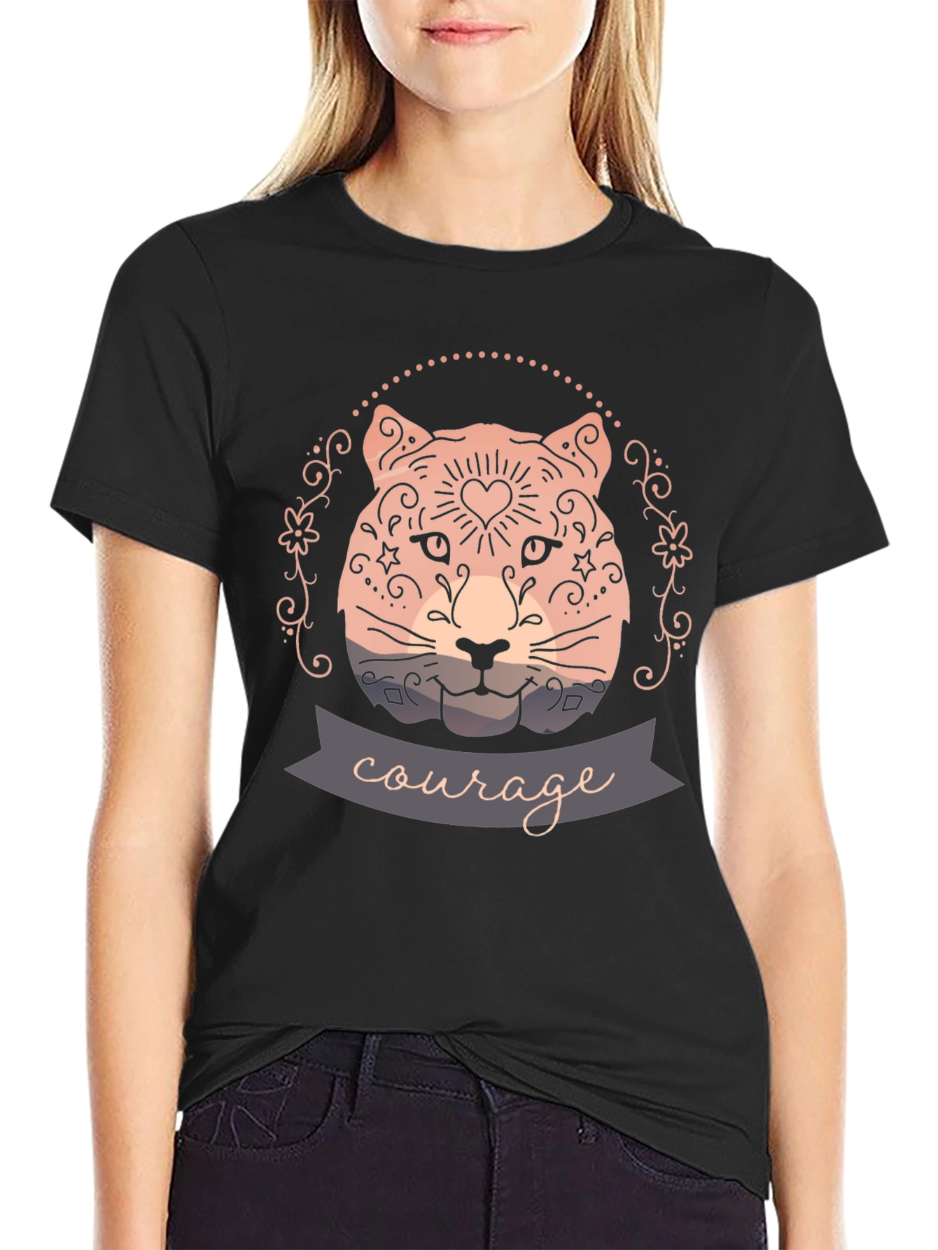Courage Cat Graphic Tee - Stylish Black T-Shirt