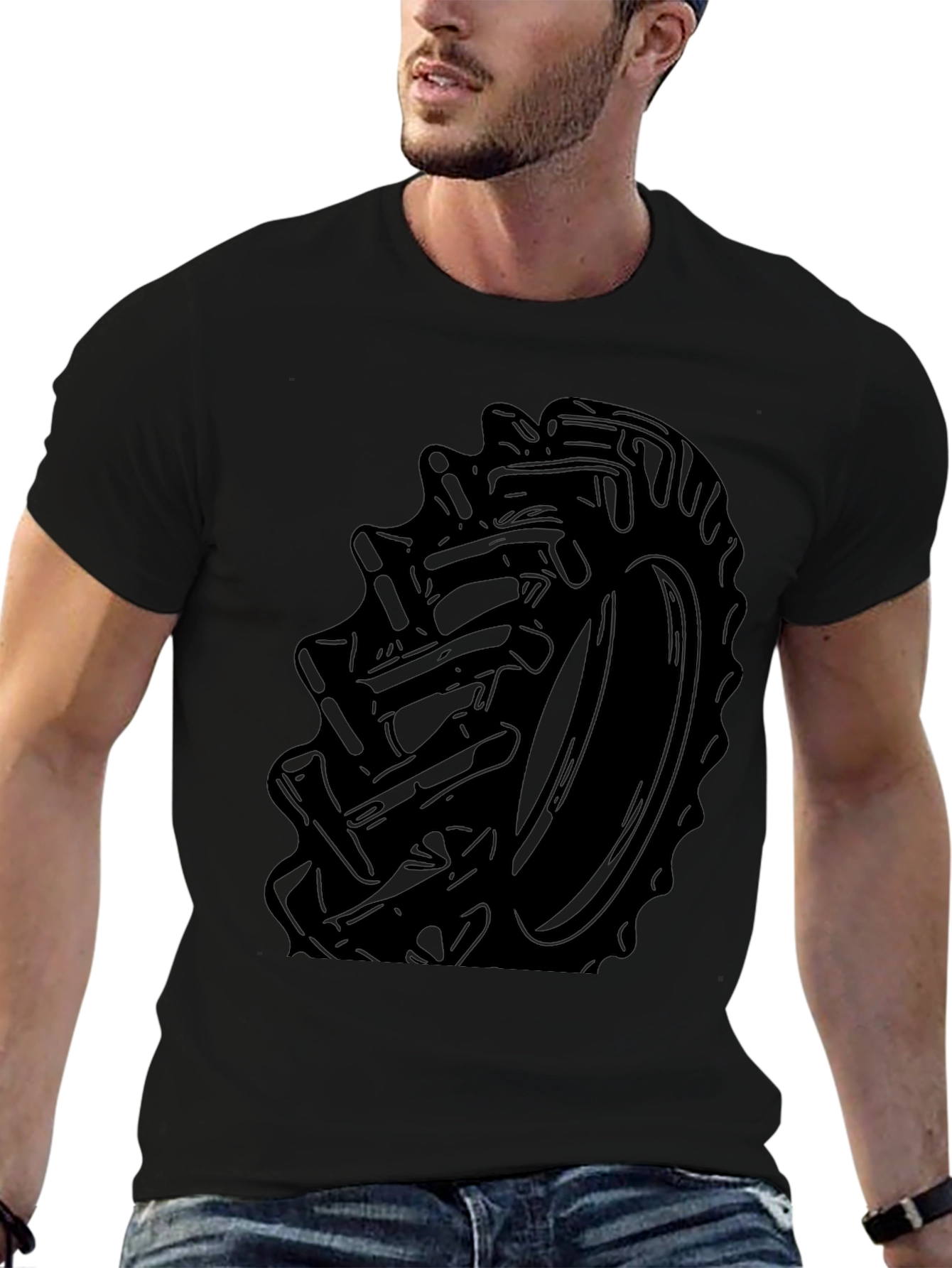 Tractor Tire Graphic Tee - Bold Black Print