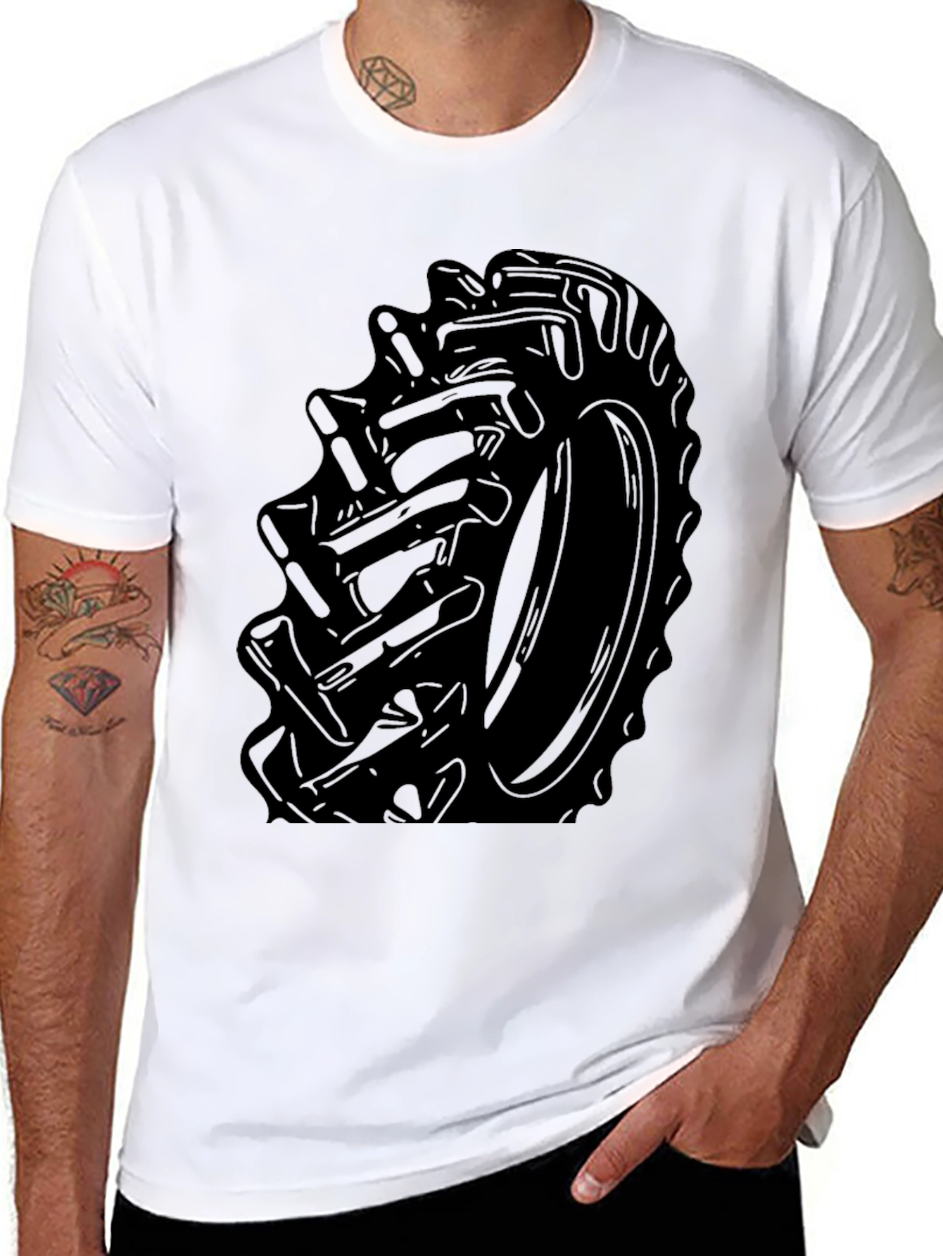 Tractor Tire Graphic Tee - Bold Black Print