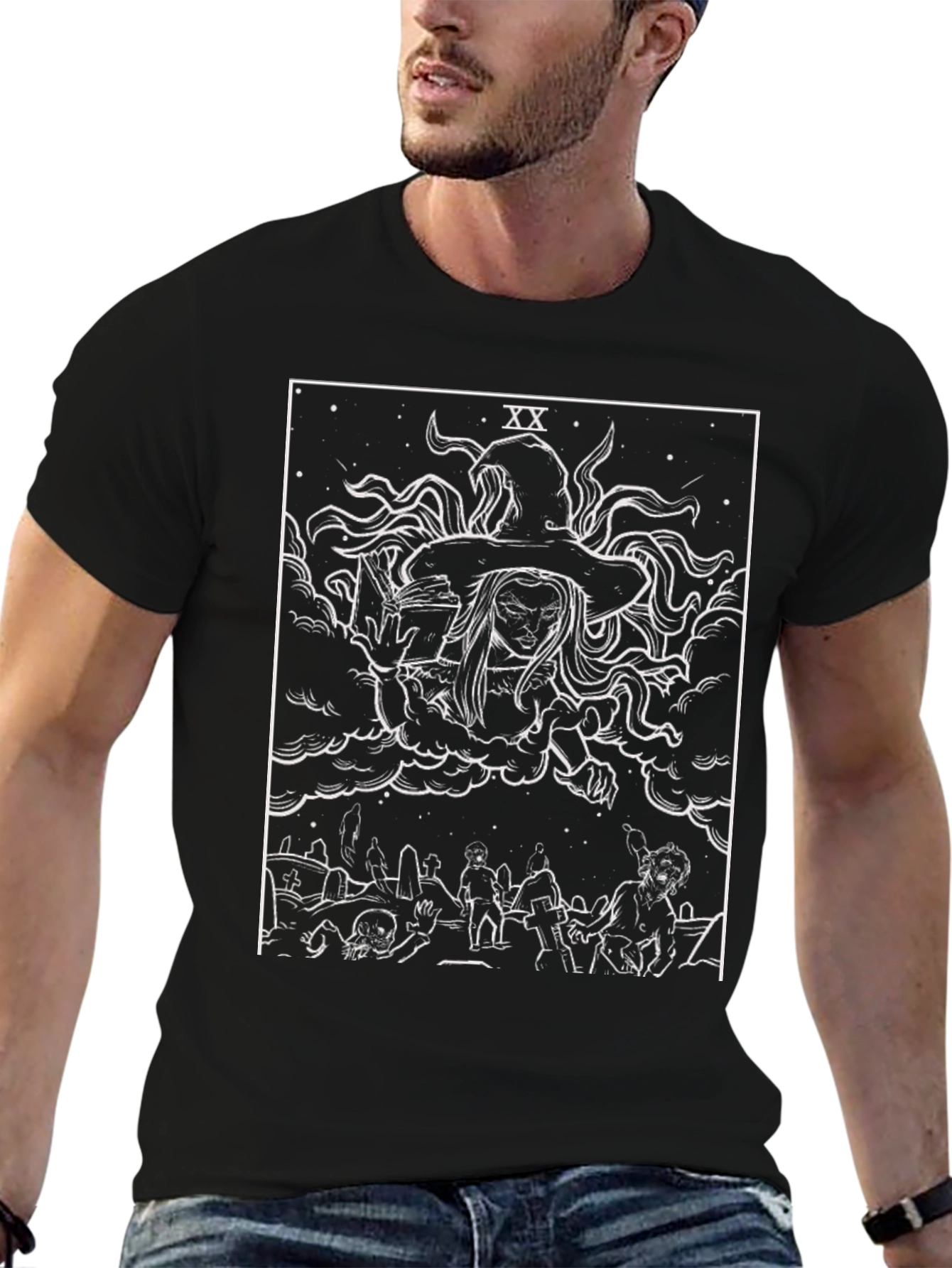 Witch Tarot Card Graphic Black T-Shirt