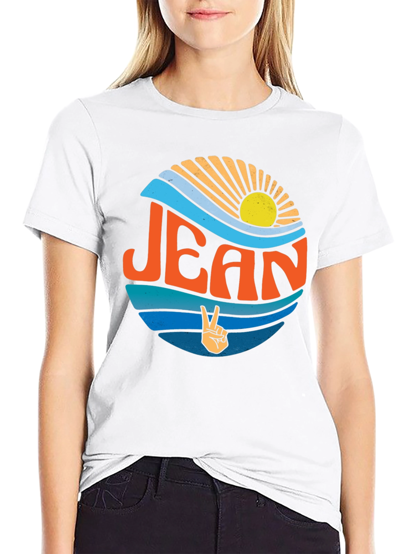 Retro JEAN Peace Sign Graphic T-Shirt