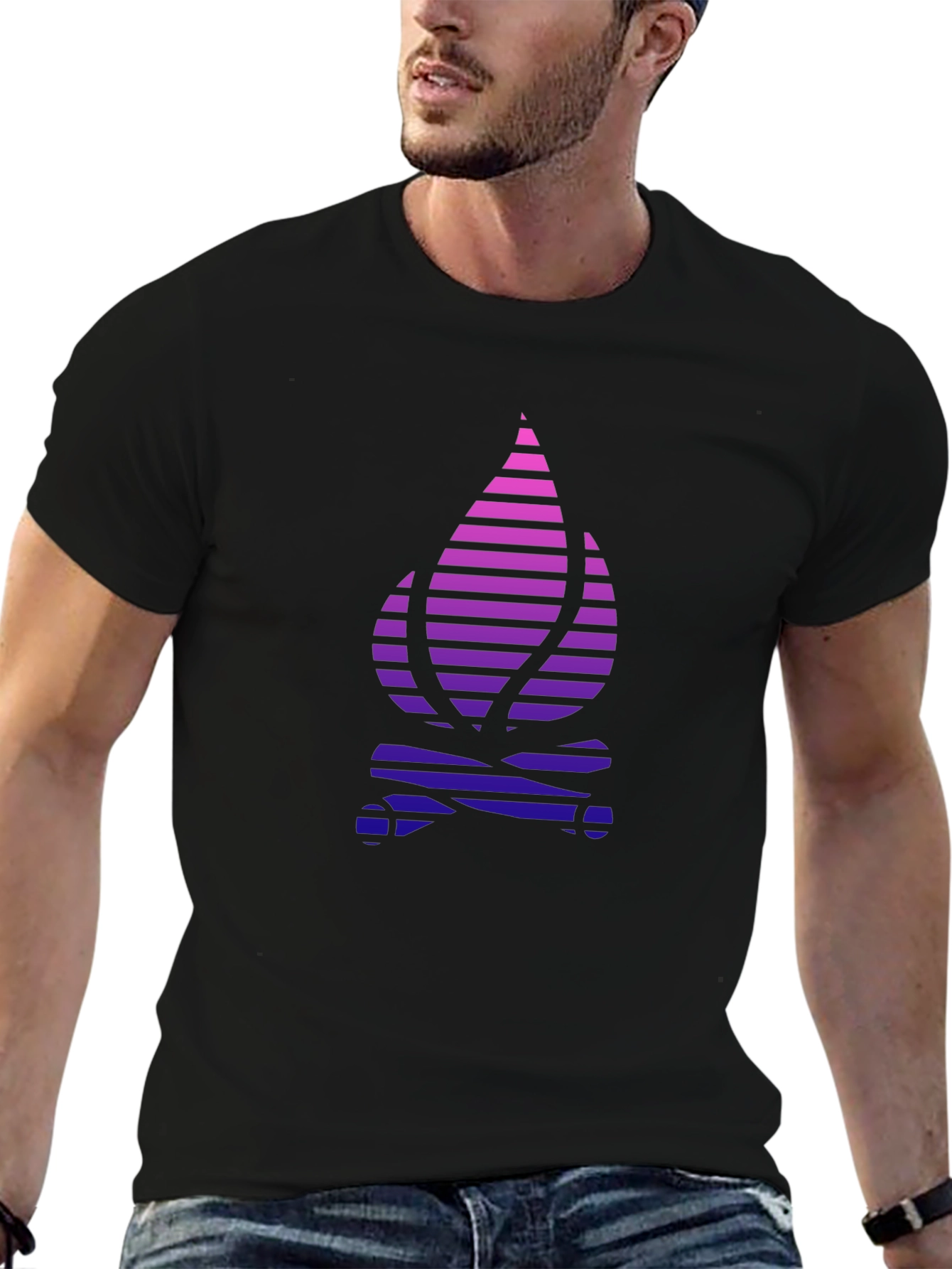 Stripped Flame Graphic Black T-Shirt