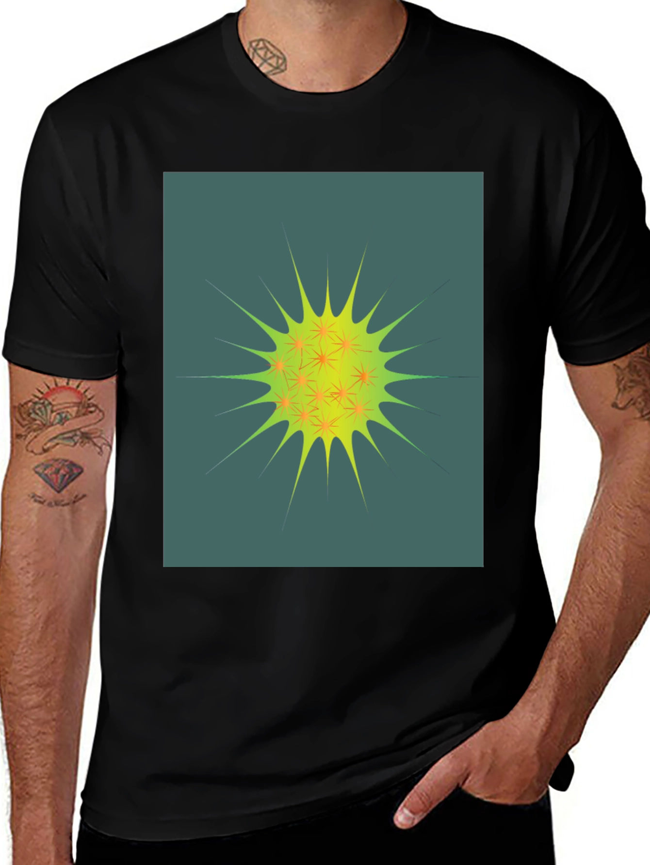 Abstract Spiky Graphic Tee - Unisex Black T-Shirt