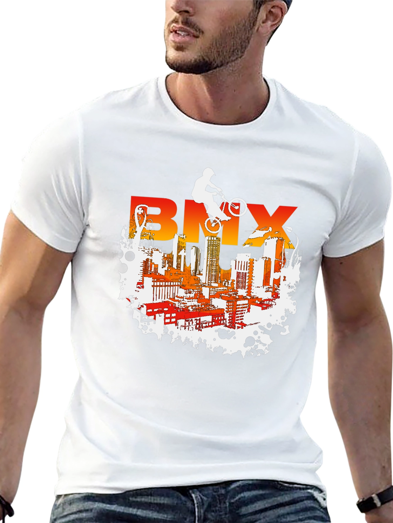 BMX Cityscape Graphic Tee - Urban Rider T-Shirt