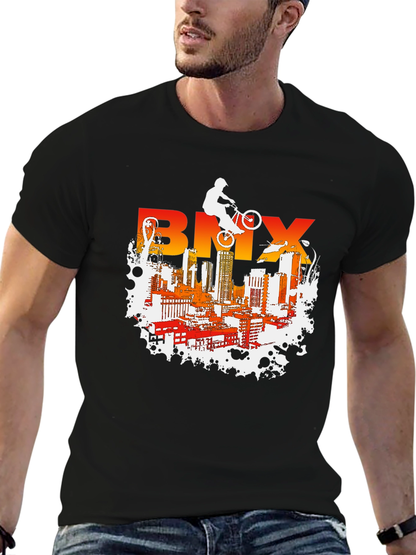 BMX Cityscape Graphic Tee - Urban Rider T-Shirt