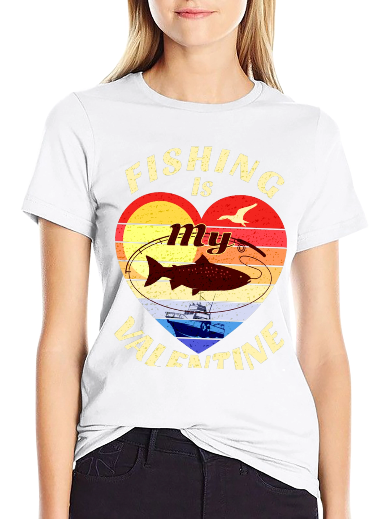 Fishing Valentines Day Graphic T-Shirt