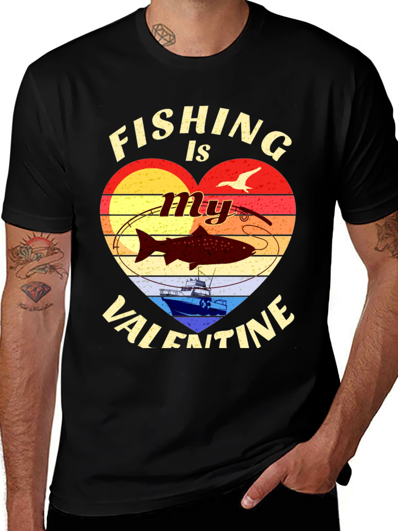 Fishing Valentines Day Graphic T-Shirt