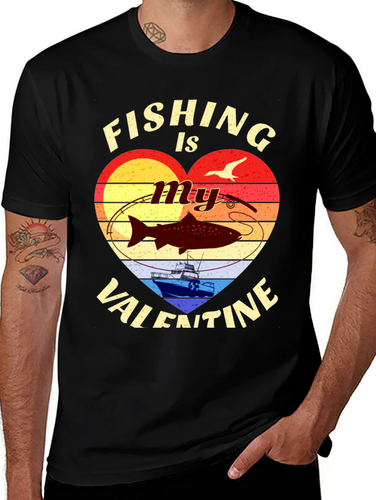 Fishing Valentines Day Graphic T-Shirt