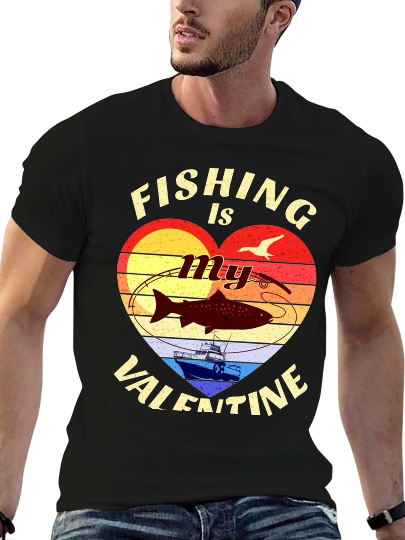 Fishing Valentines Day Graphic T-Shirt