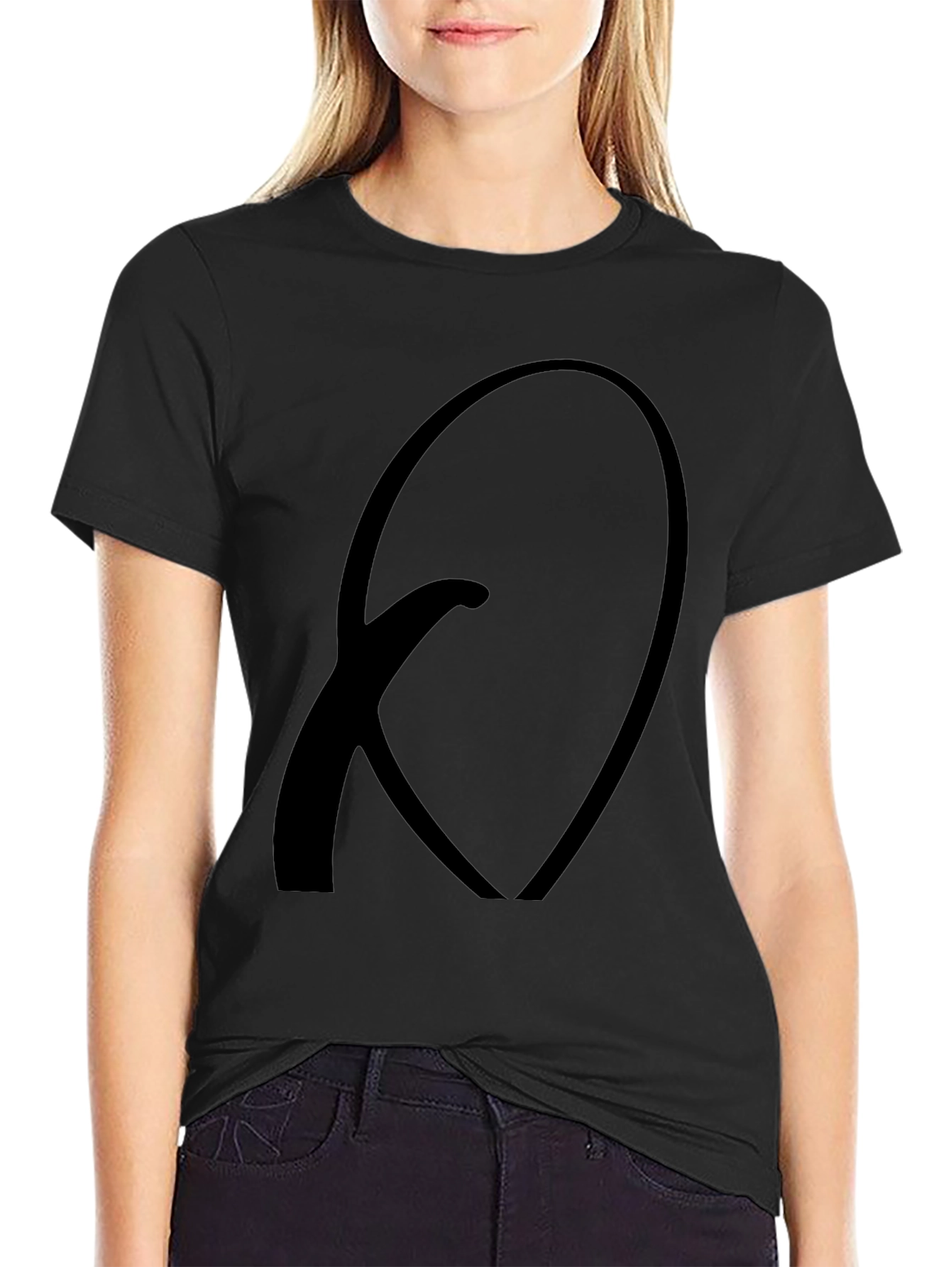 Black T-Shirt with Abstract Q Design - Casual Wear