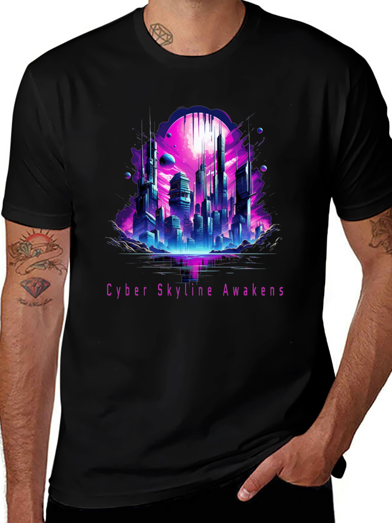 Cyber Skyline Awakens Graphic Tee