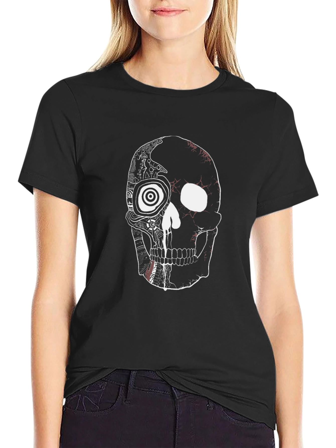 Edgy Skull Graphic Tee - Black