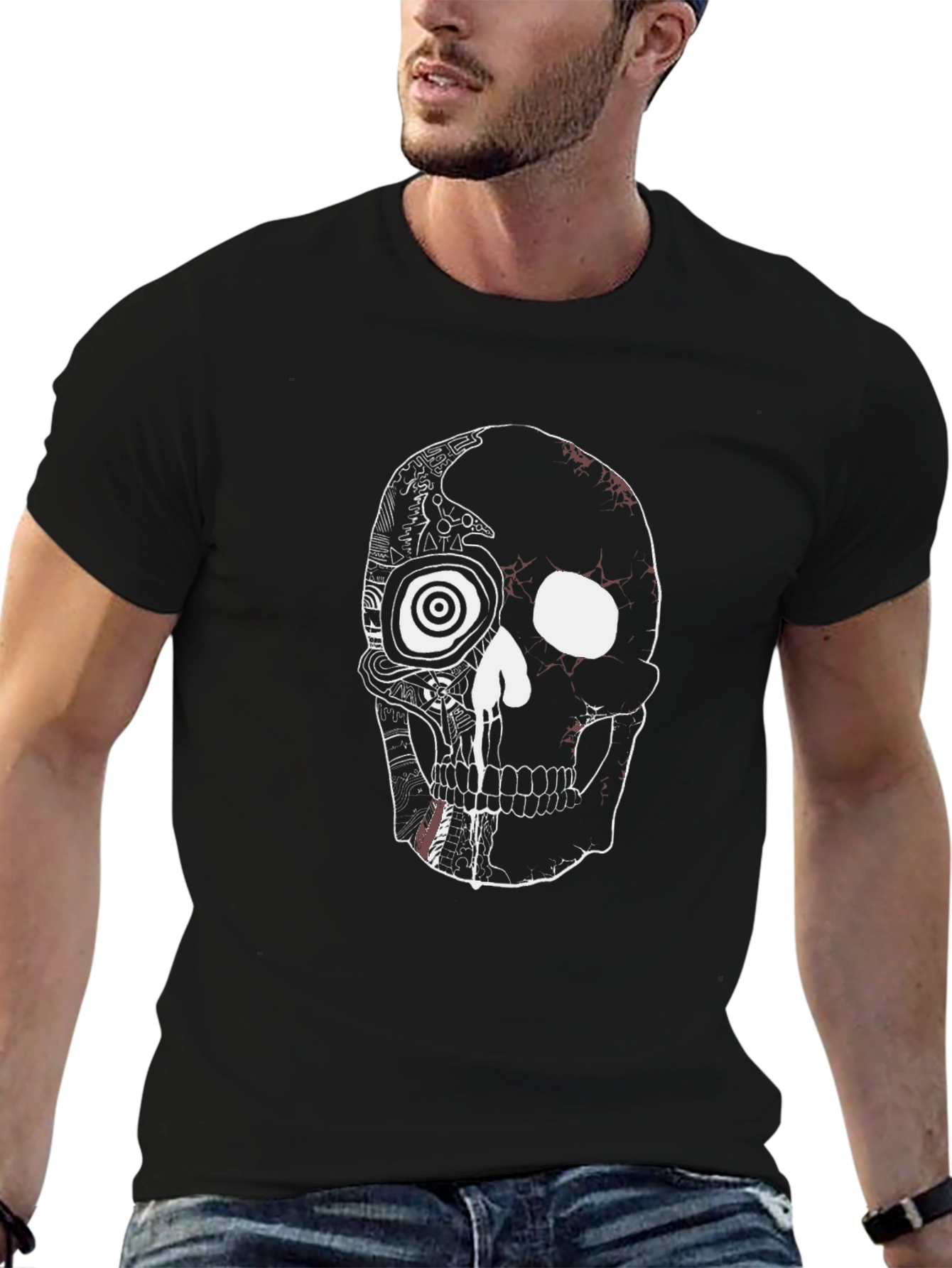 Edgy Skull Graphic Tee - Black