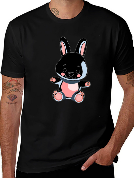 Cute Bunny Graphic Tee - Black Cotton Blend