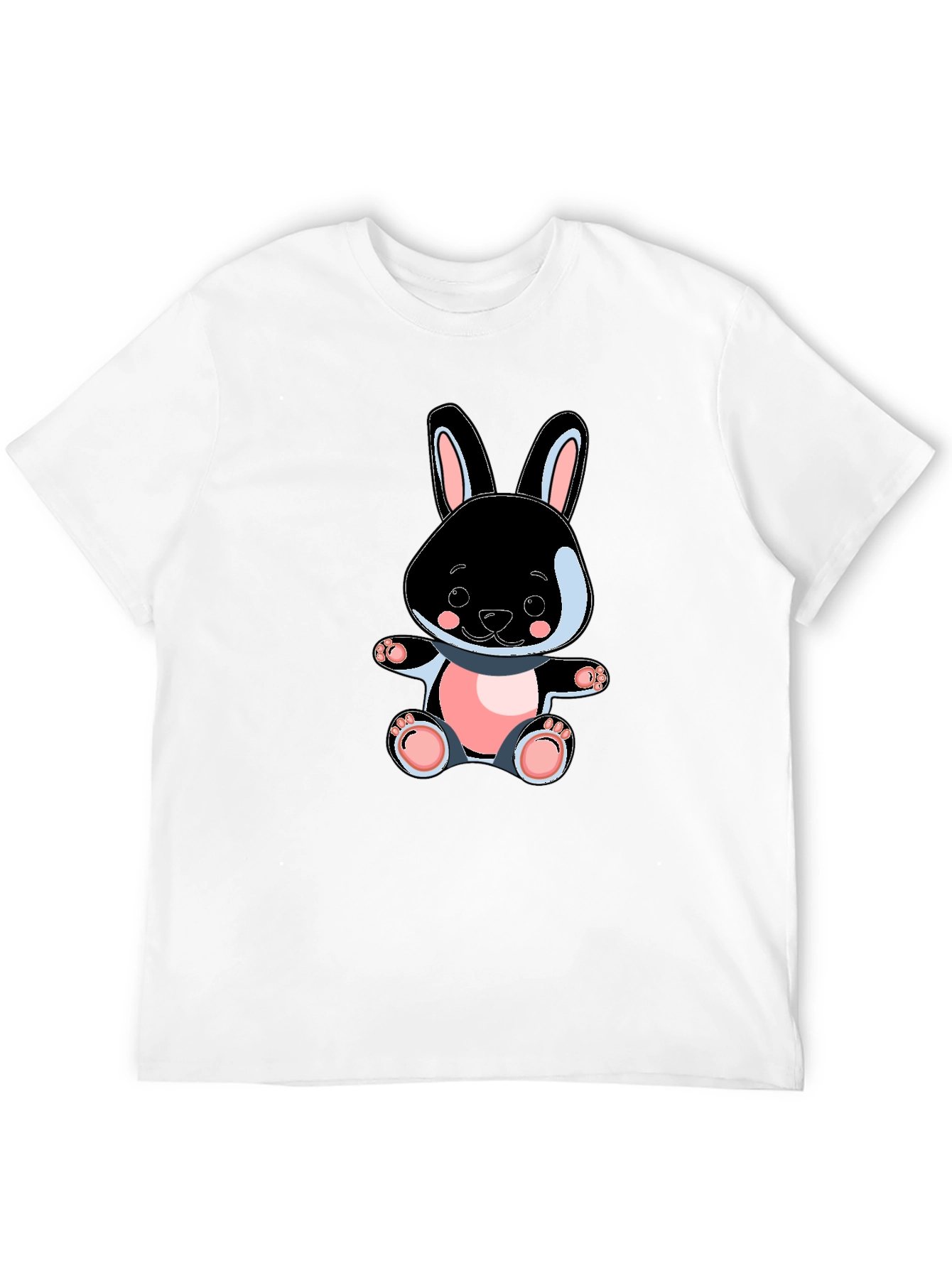 Cute Bunny Graphic Tee - Black Cotton Blend