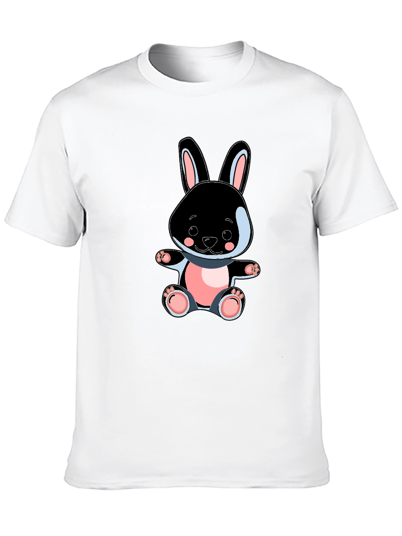 Cute Bunny Graphic Tee - Black Cotton Blend