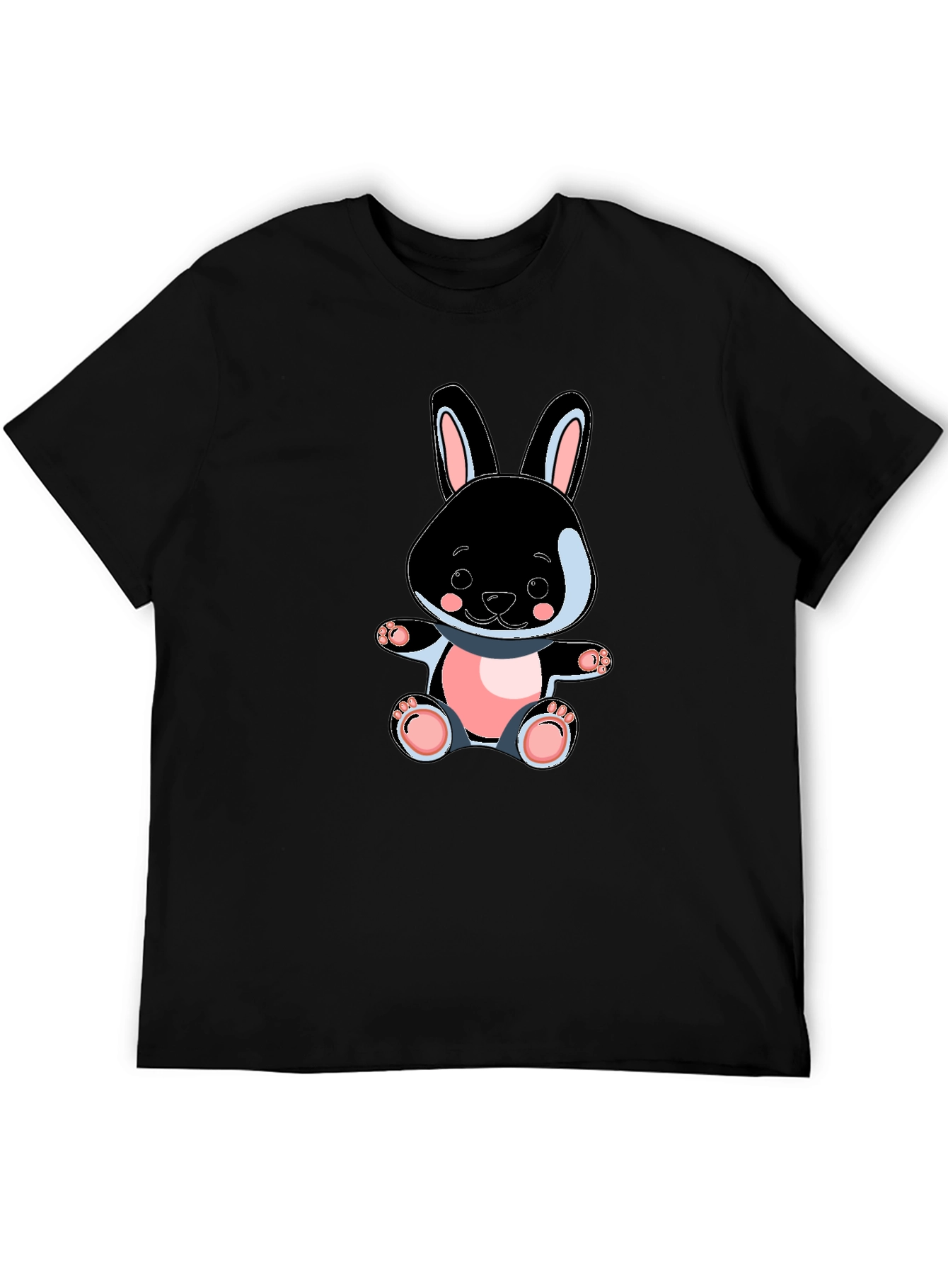 Cute Bunny Graphic Tee - Black Cotton Blend