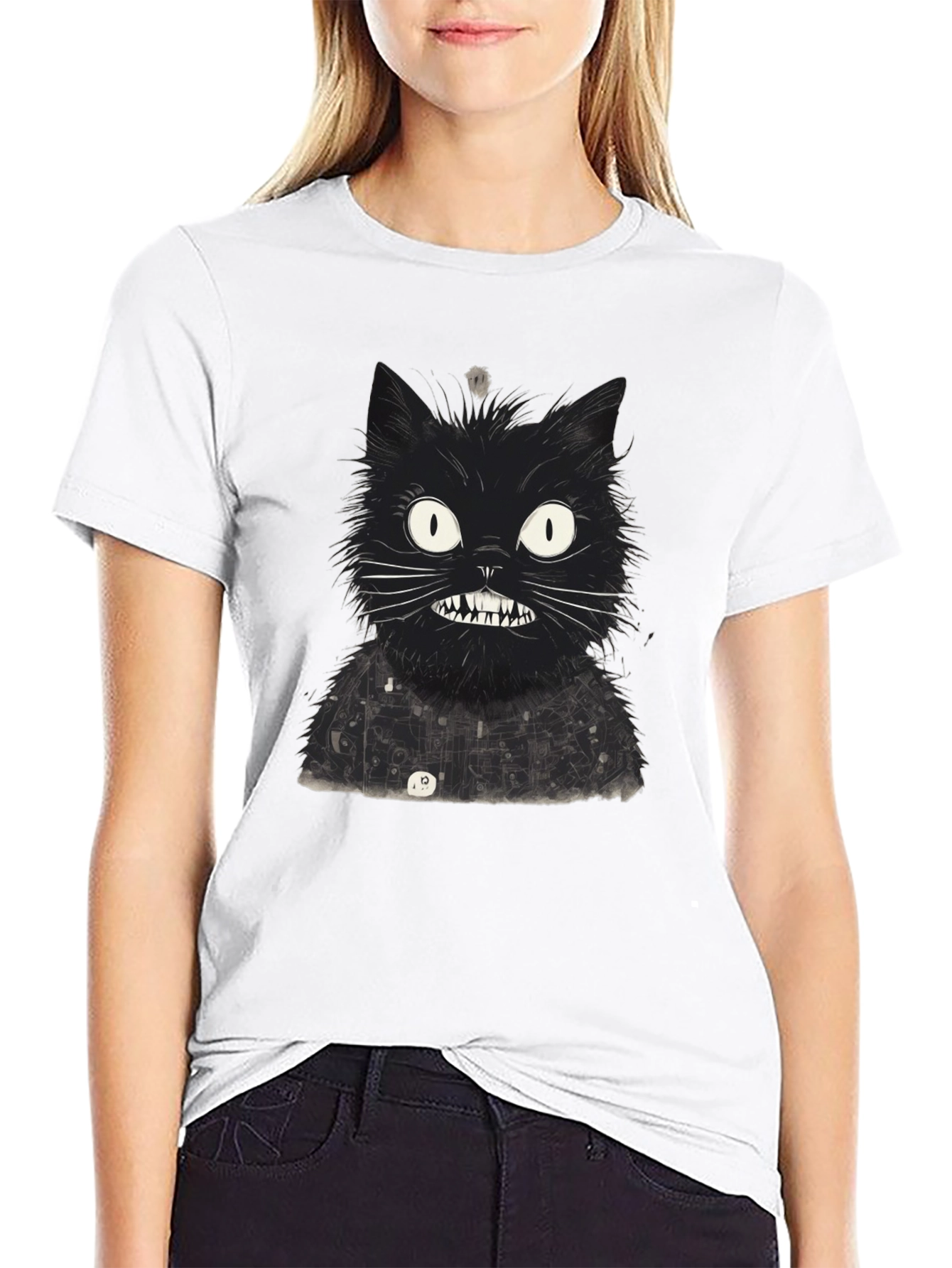 Mens Black Cat Graphic Tee - Quirky Print