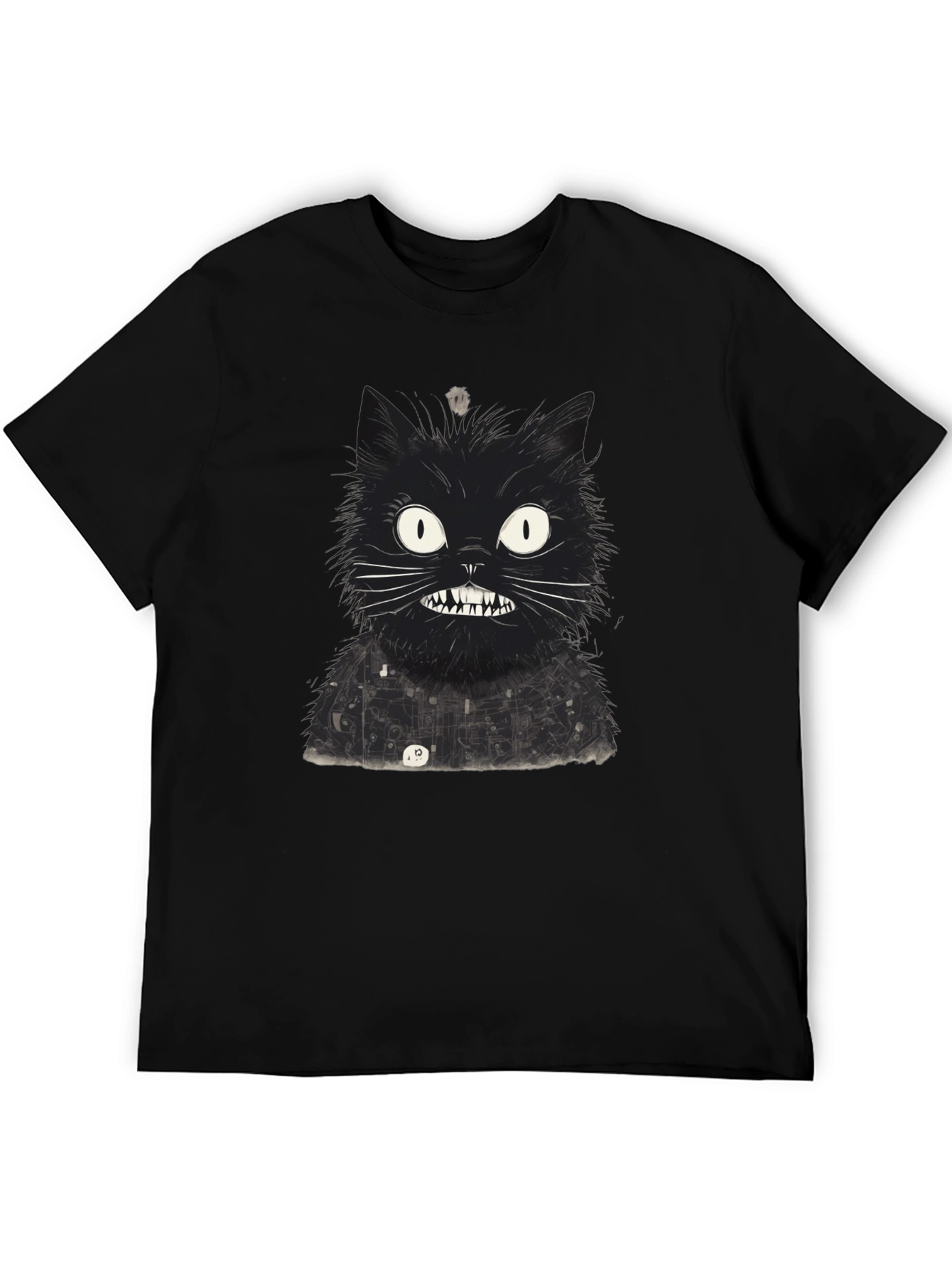 Mens Black Cat Graphic Tee - Quirky Print