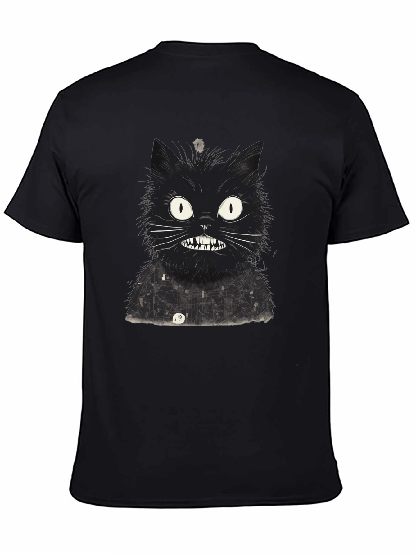 Mens Black Cat Graphic Tee - Quirky Print