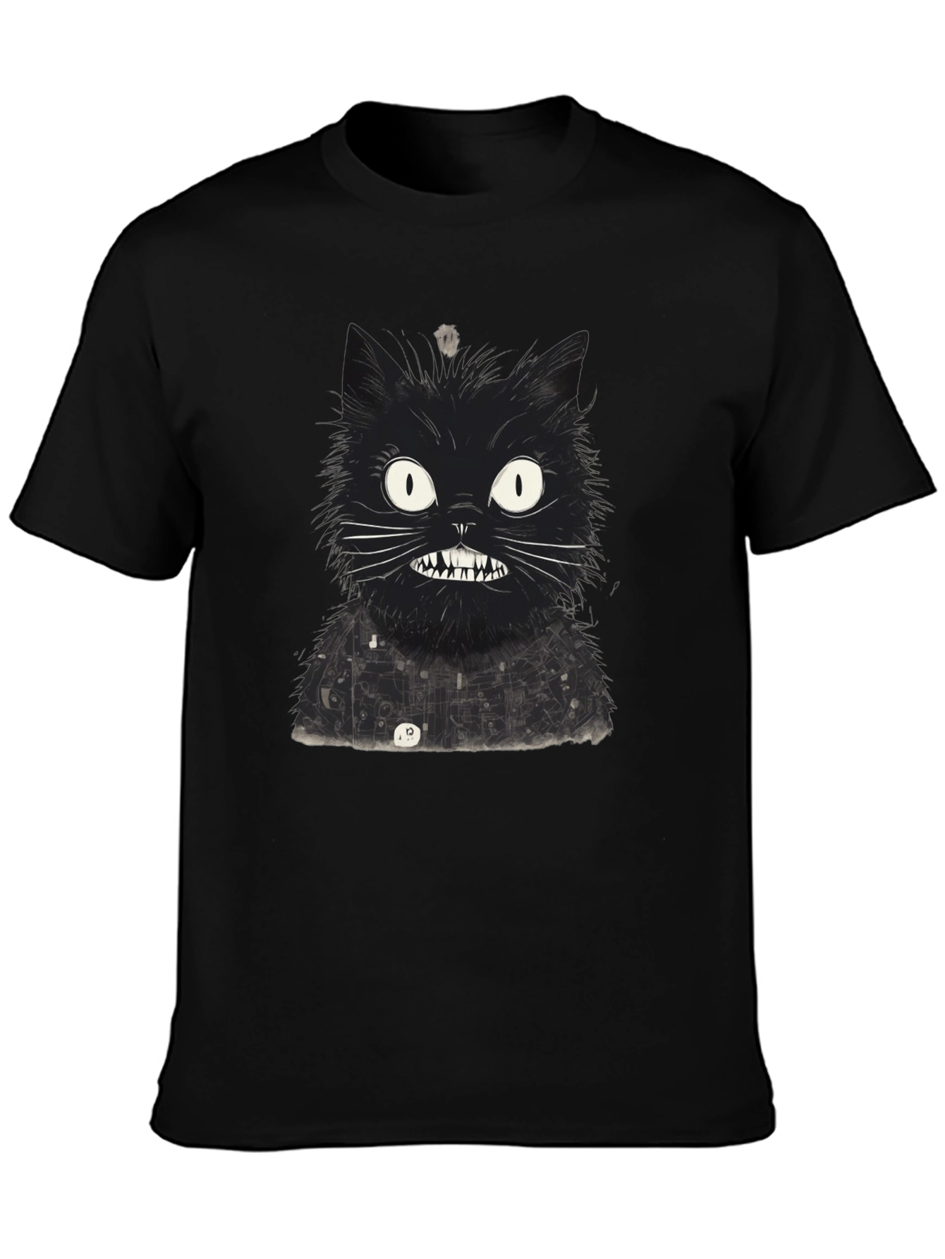 Mens Black Cat Graphic Tee - Quirky Print