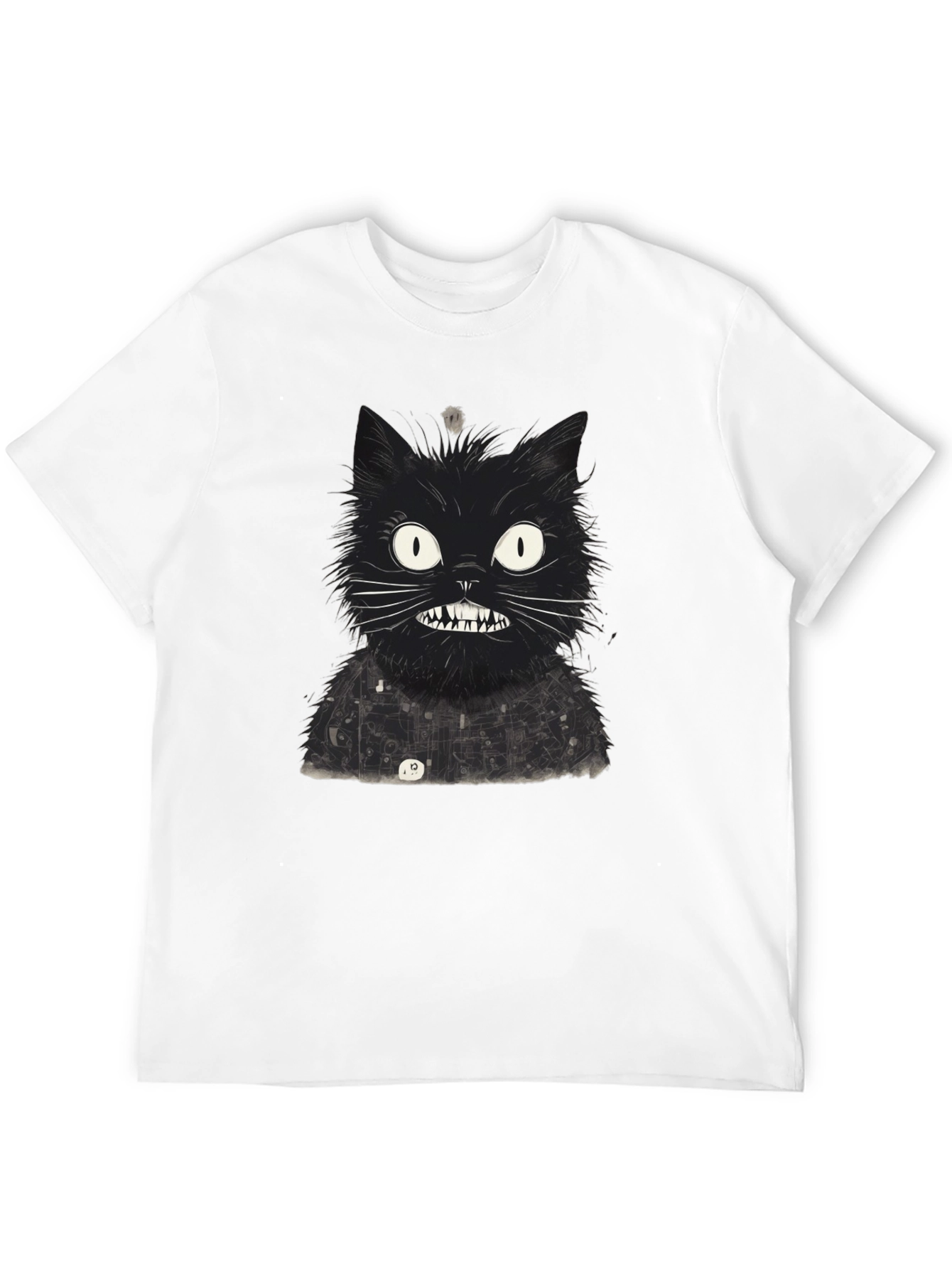 Mens Black Cat Graphic Tee - Quirky Print