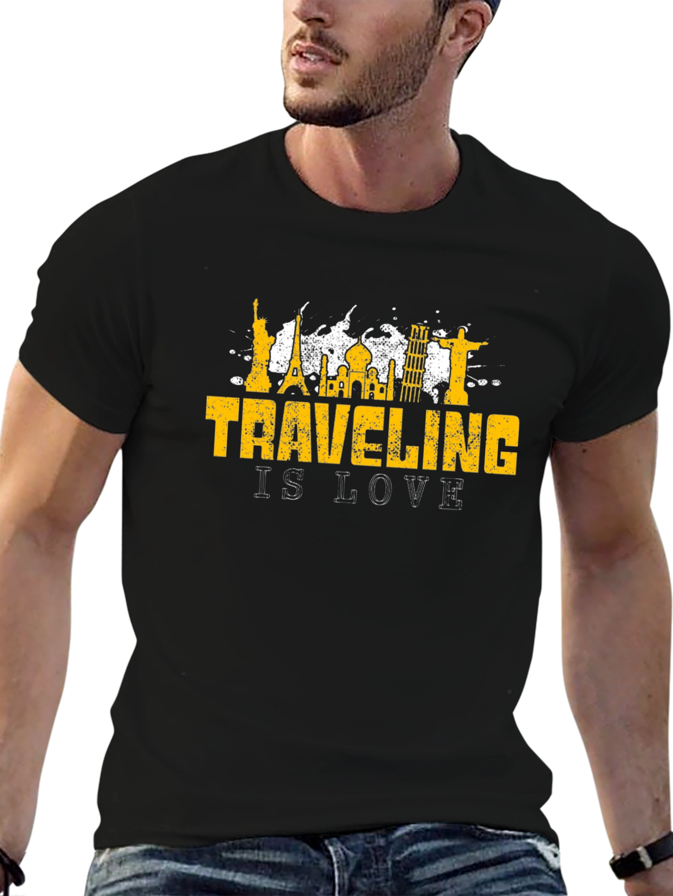 Traveling Is Love Black Graphic T-Shirt