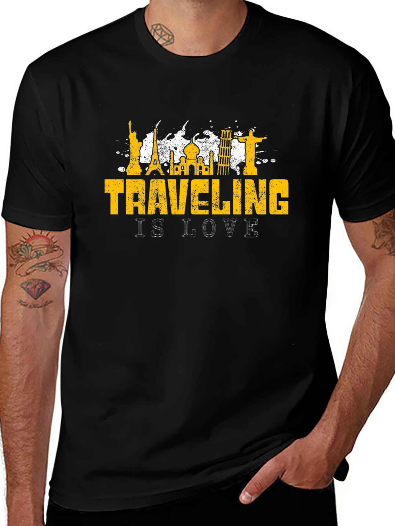 Traveling Is Love Black Graphic T-Shirt