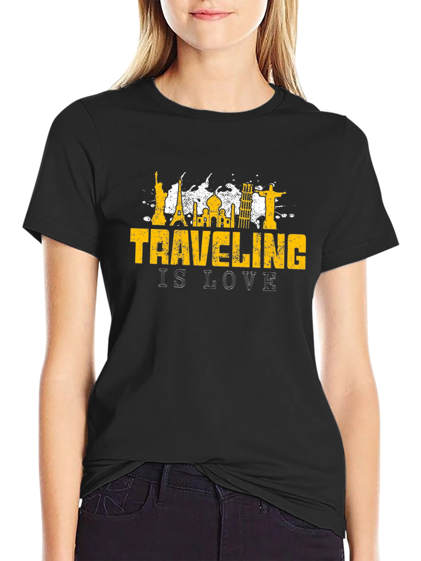 Traveling Is Love Black Graphic T-Shirt