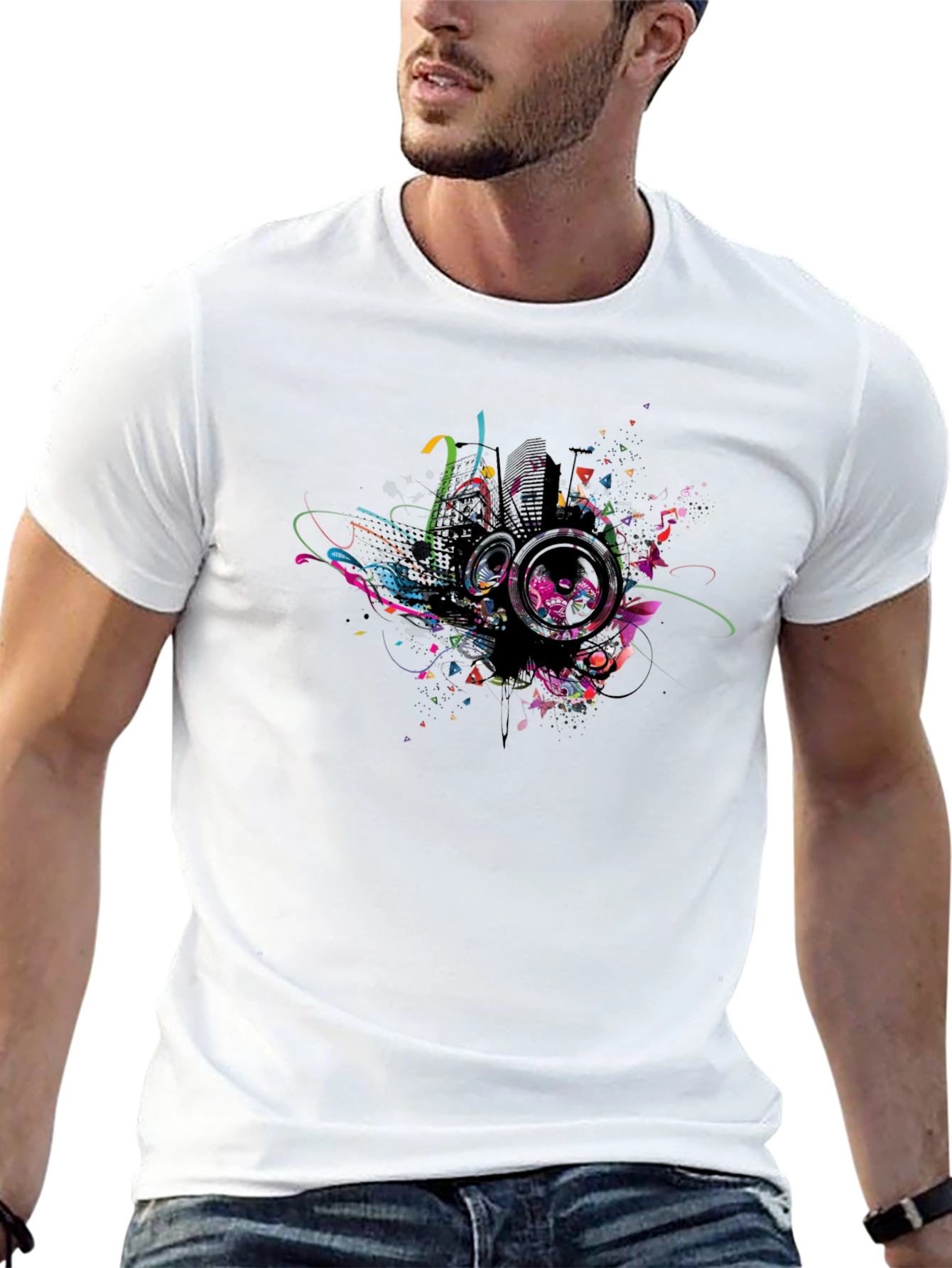 Abstract Speaker Graphic Print Black Tee